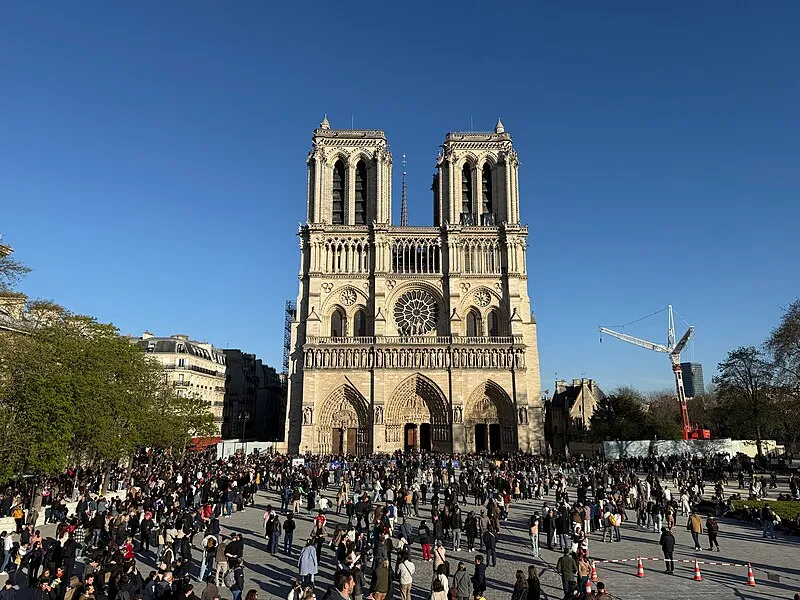 Notre-Dame Cathedral west facade after restoration, March 2025