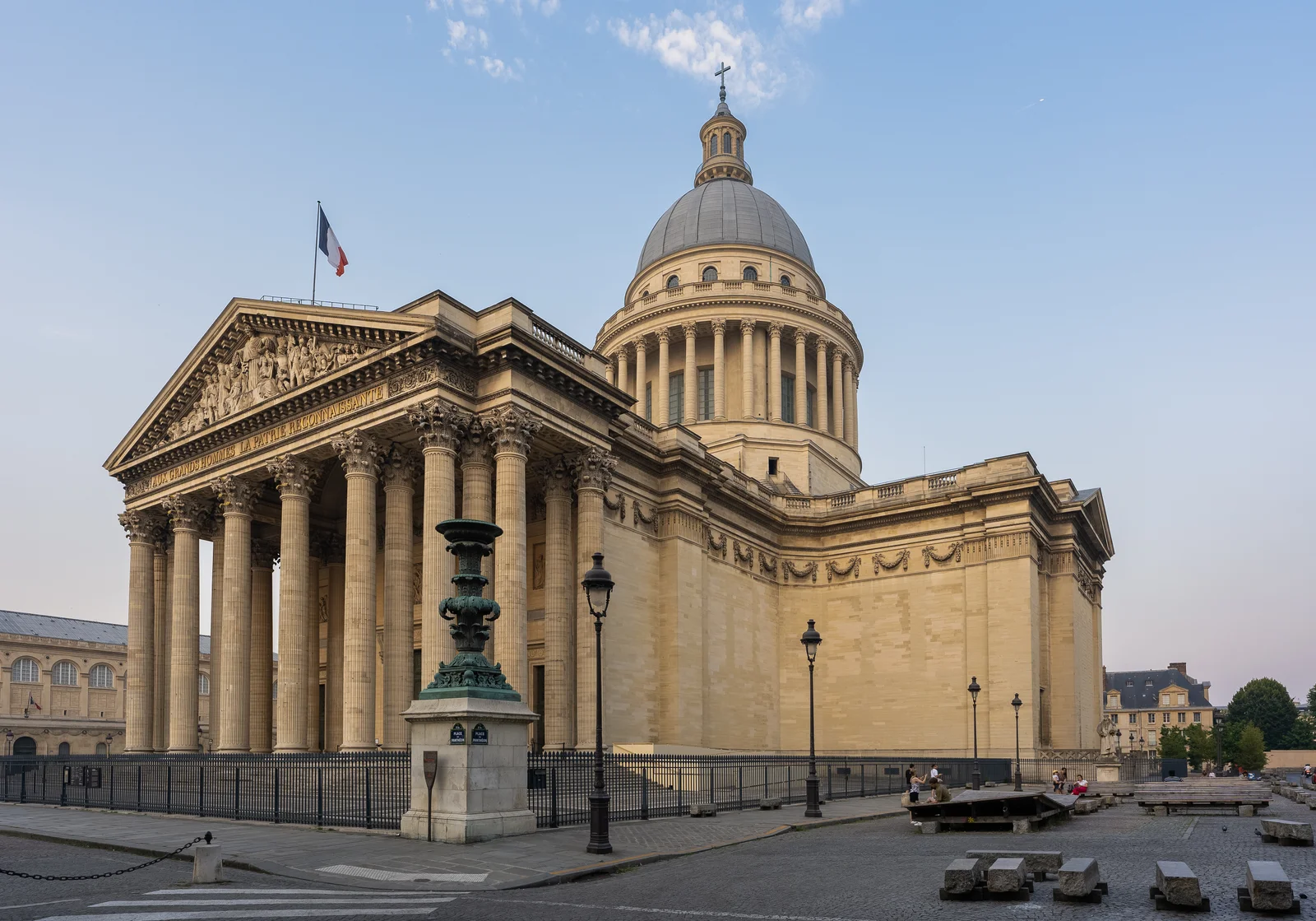 Neoclassical facade and dome of the Pantheon in Paris