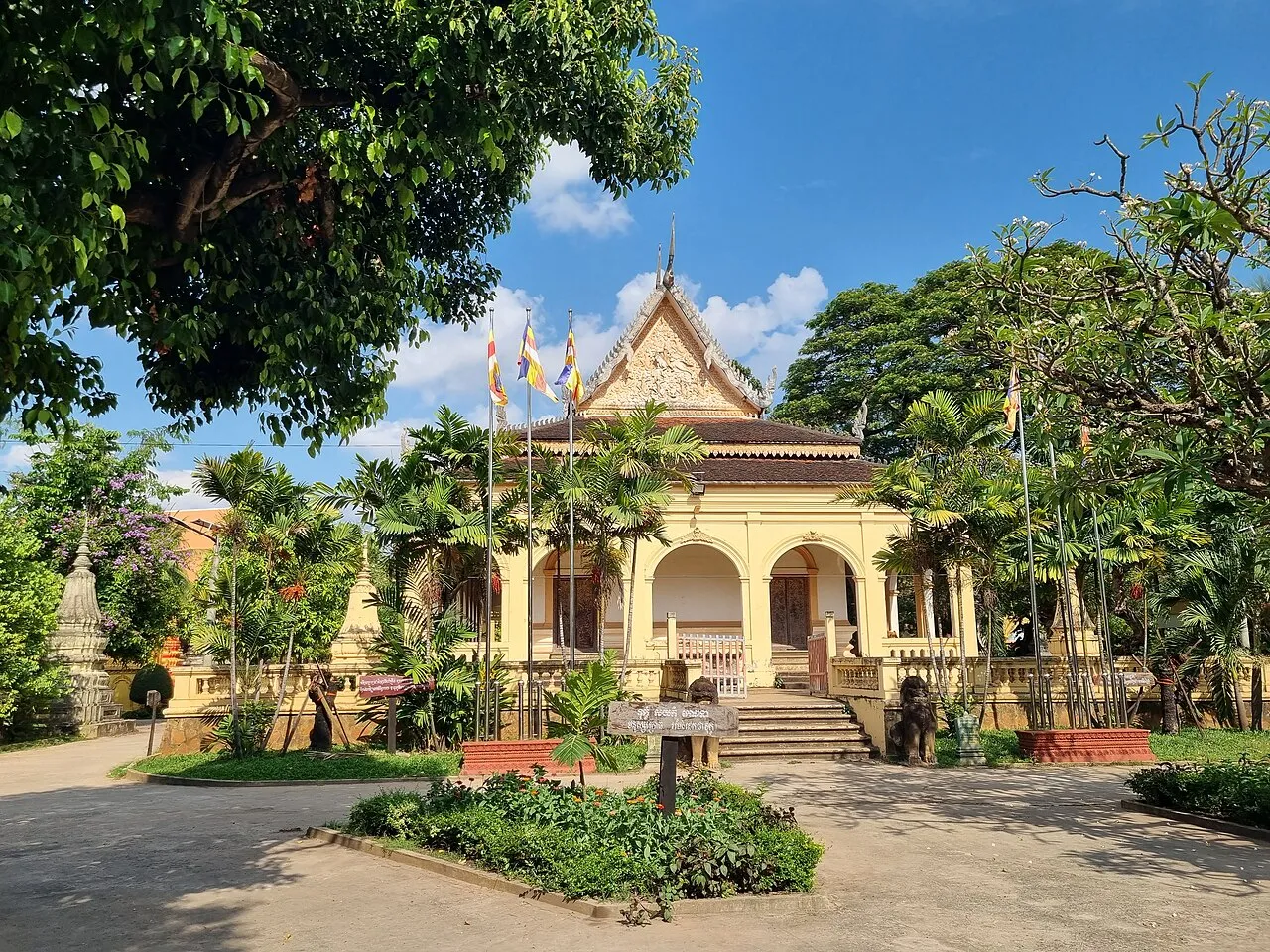 Ornate carved porch of Wat Damnak temple in Siem Reap, Cambodia
