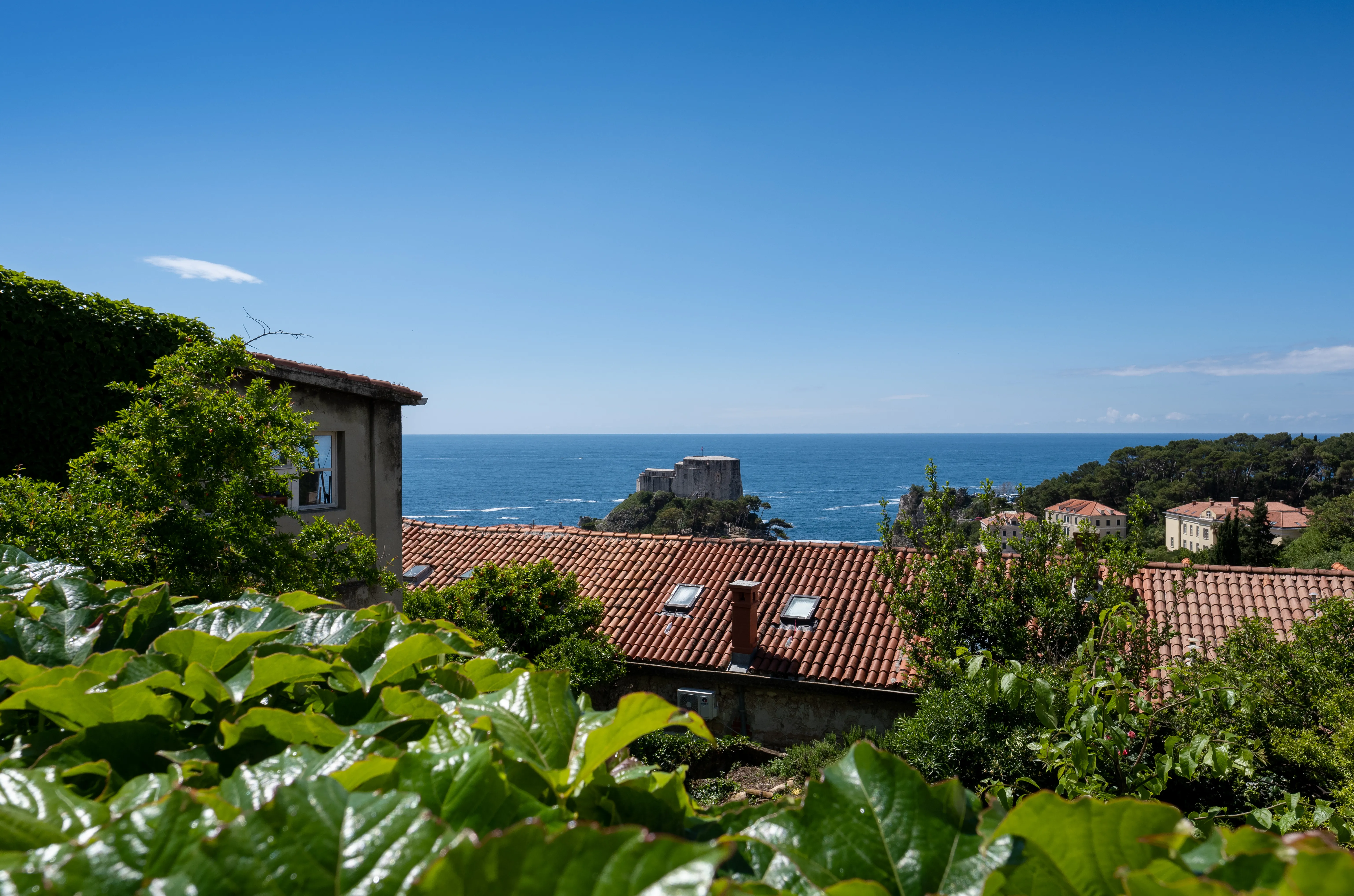 Fort Lovrijenac rising on its cliff west of Dubrovnik's Old Town walls above the Adriatic