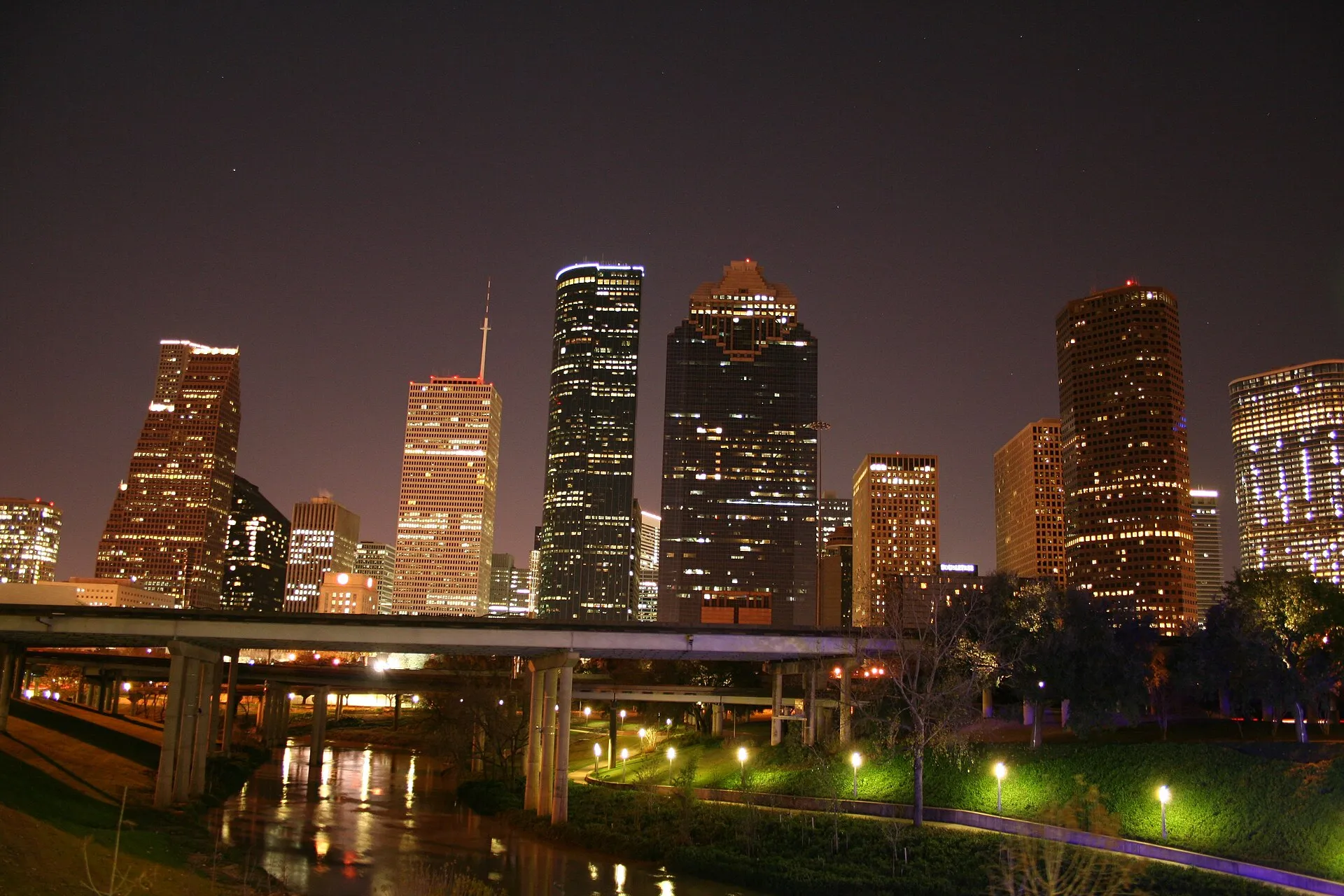 Downtown Houston skyline at night