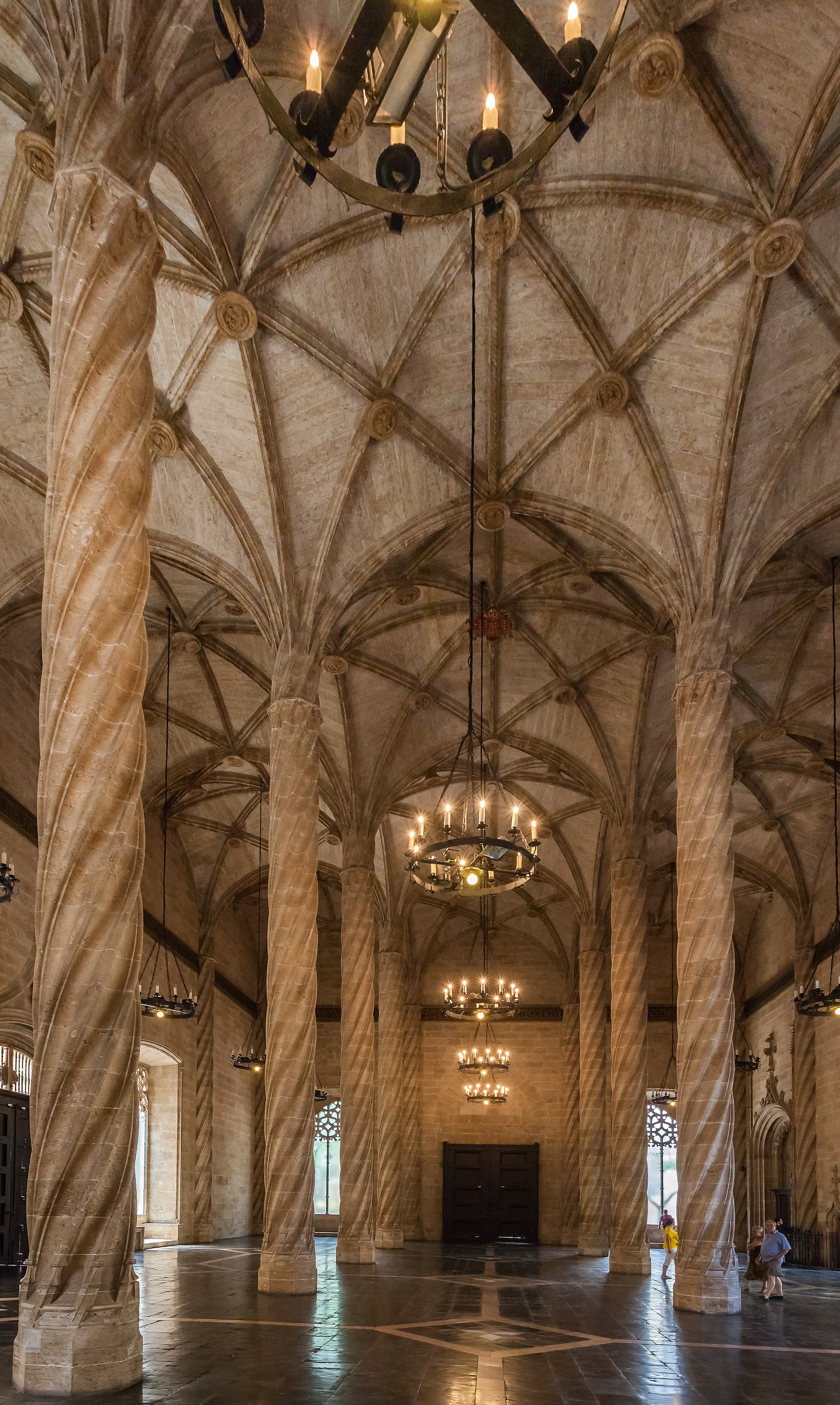La Lonja de la Seda Gothic silk exchange interior with spiral columns in Valencia