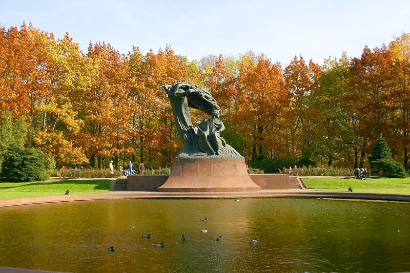 Łazienki Palace on the Water in Warsaw surrounded by the park lake