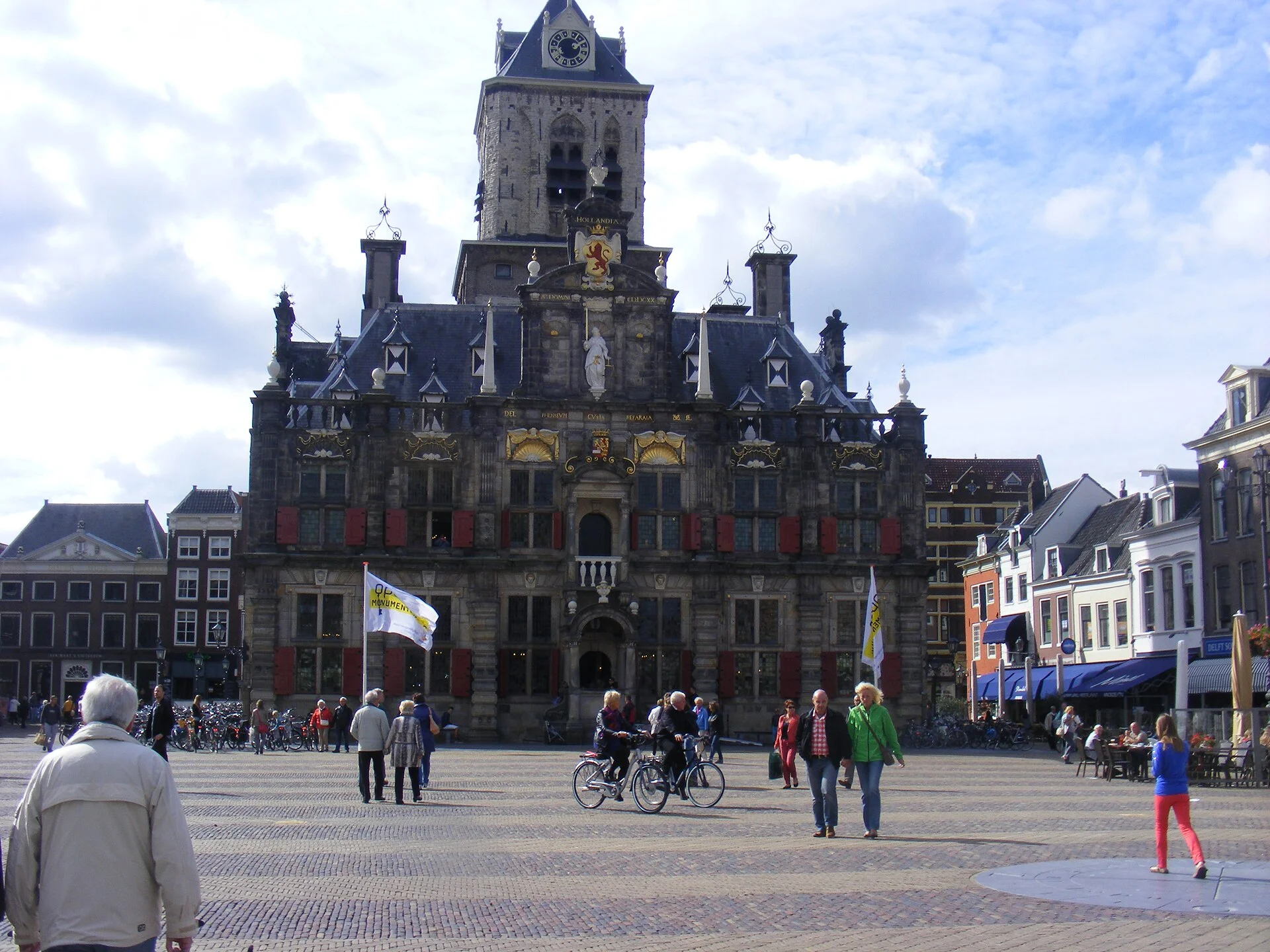 Renaissance facade of Delft City Hall on the Markt