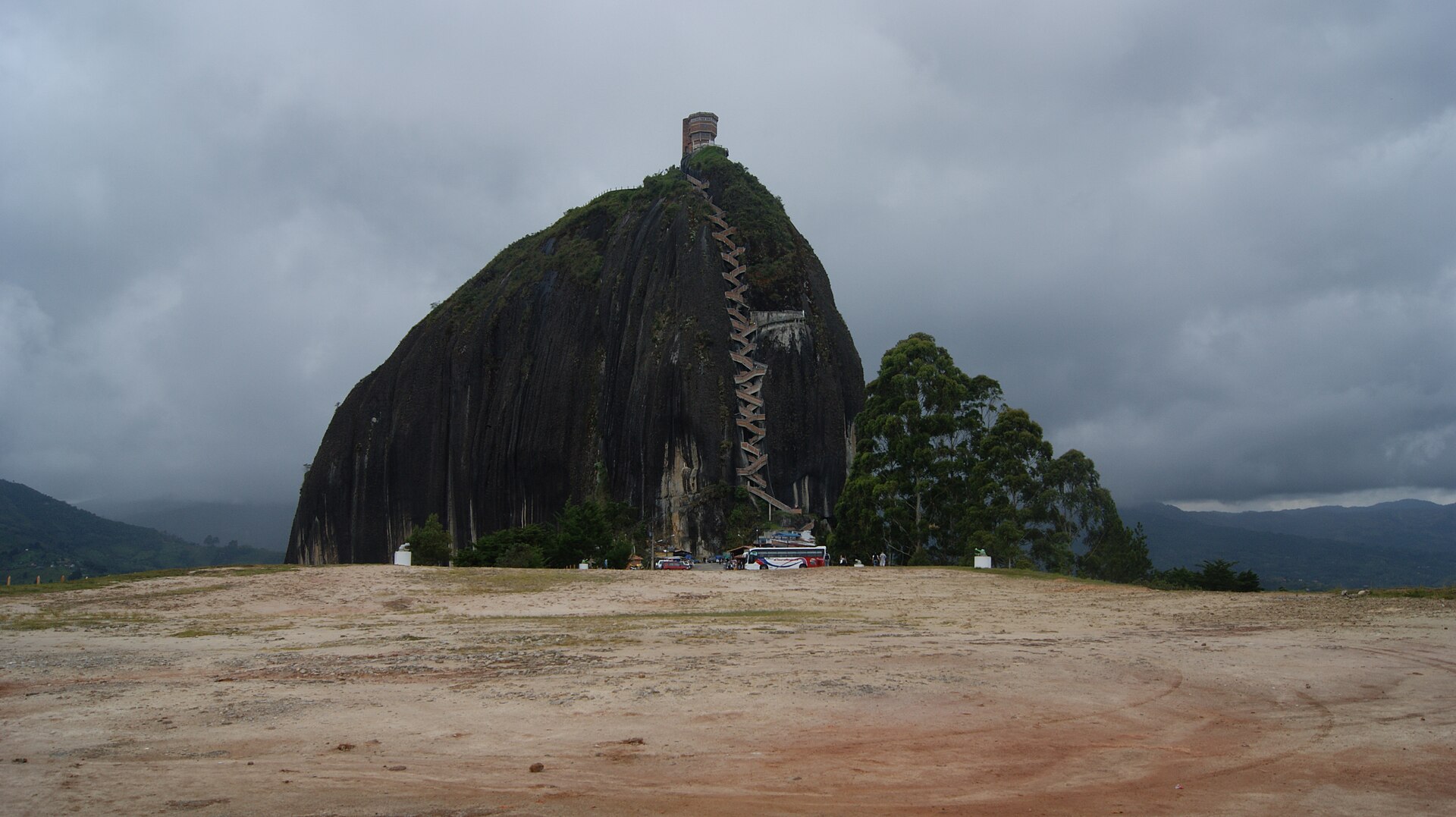 The Rock of Guatape (Piedra del Penol) rising above the reservoir in Colombia