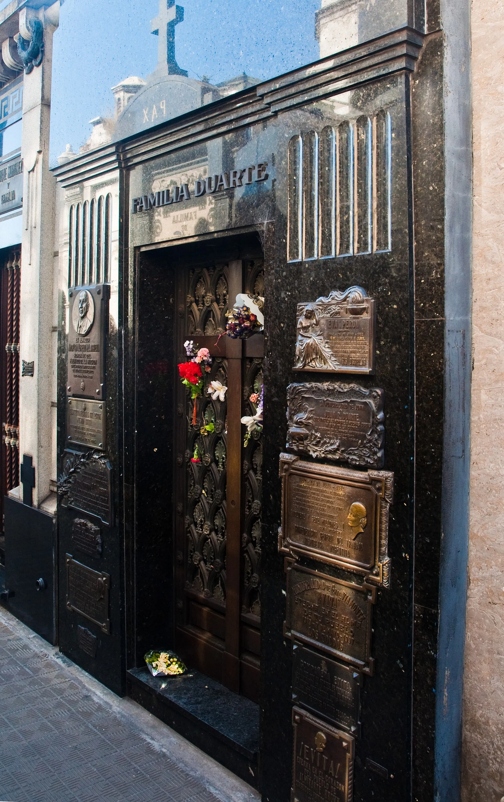 The black Duarte family tomb where Eva Perón is interred in Recoleta Cemetery