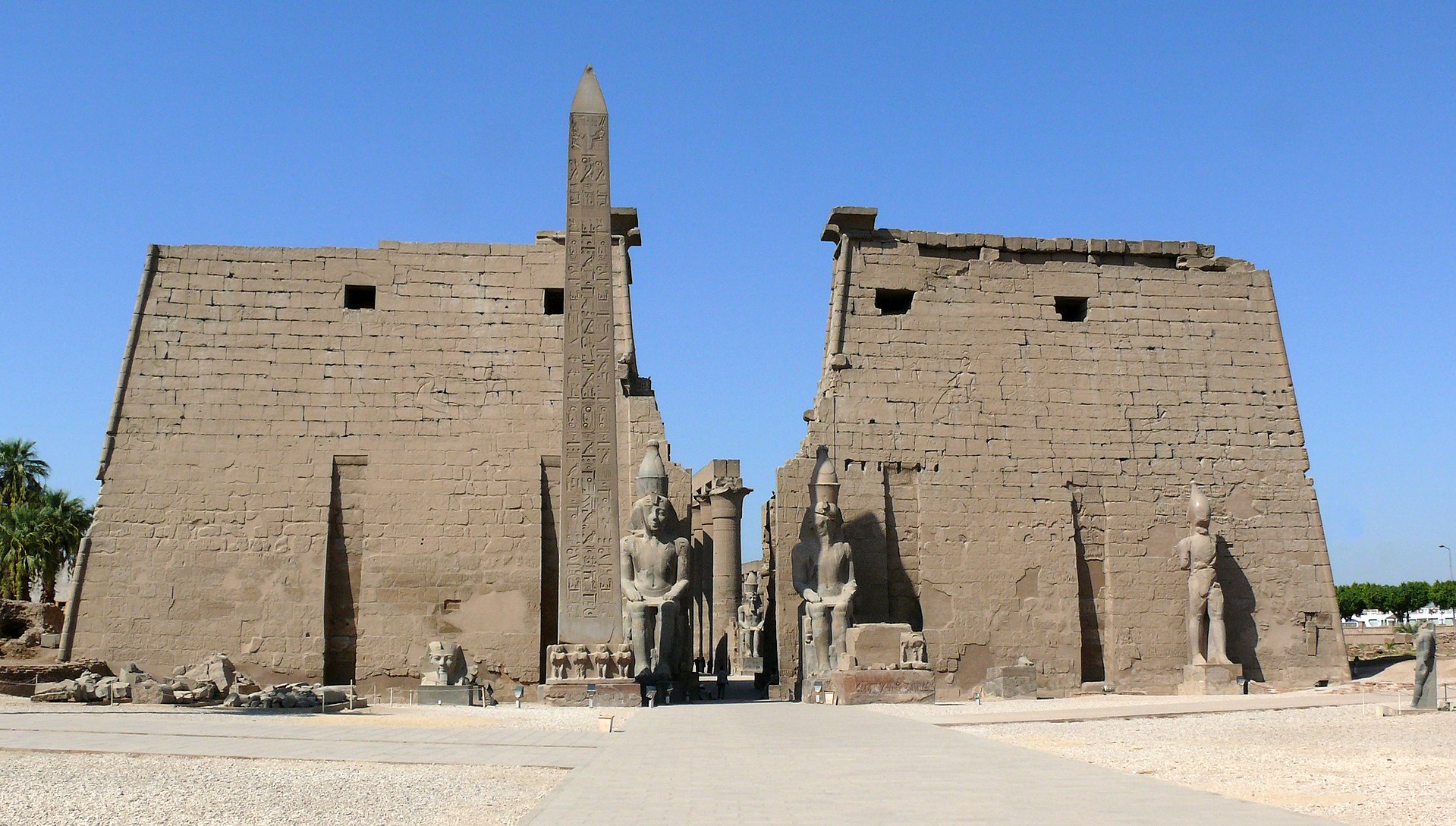 Pylons and obelisk at the entrance of Luxor Temple