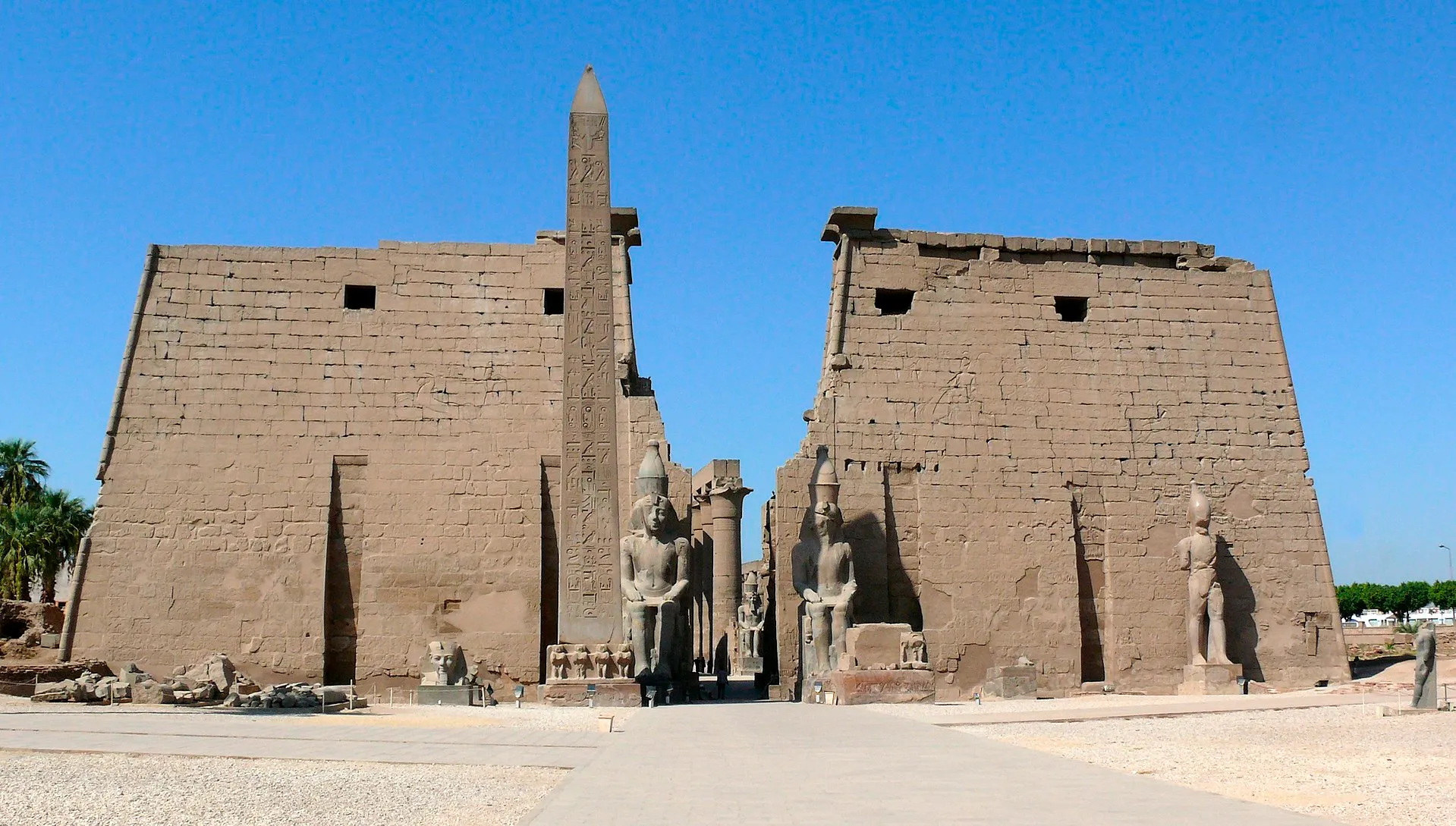 Pylons and obelisk at the entrance of Luxor Temple