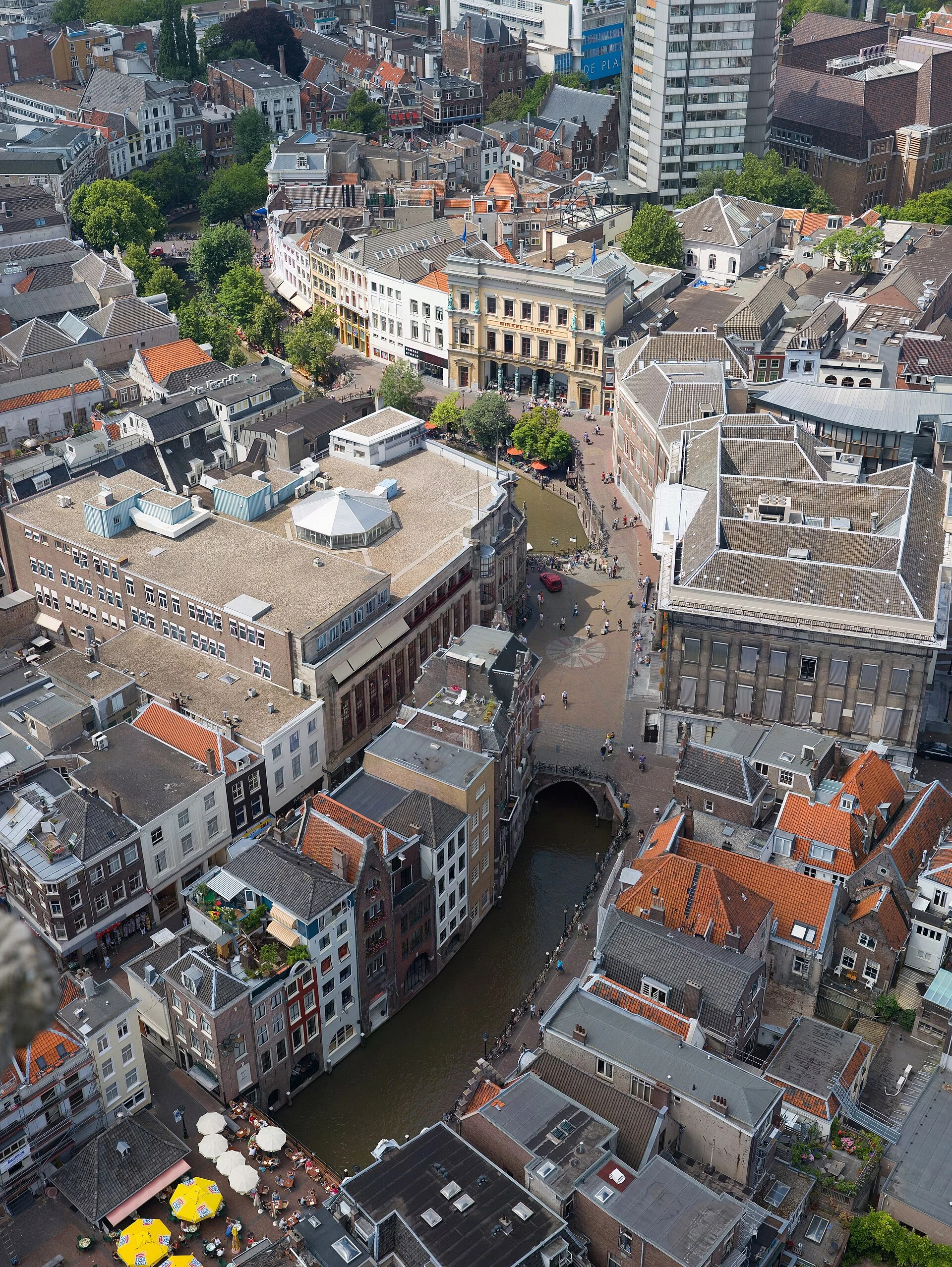 Aerial view of Utrecht's canal-ringed medieval old town
