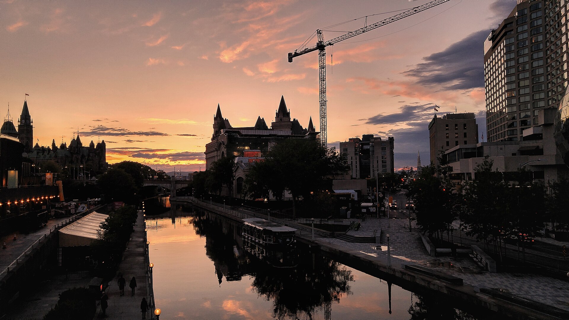 The Rideau Canal at sunset in downtown Ottawa, a UNESCO World Heritage Site