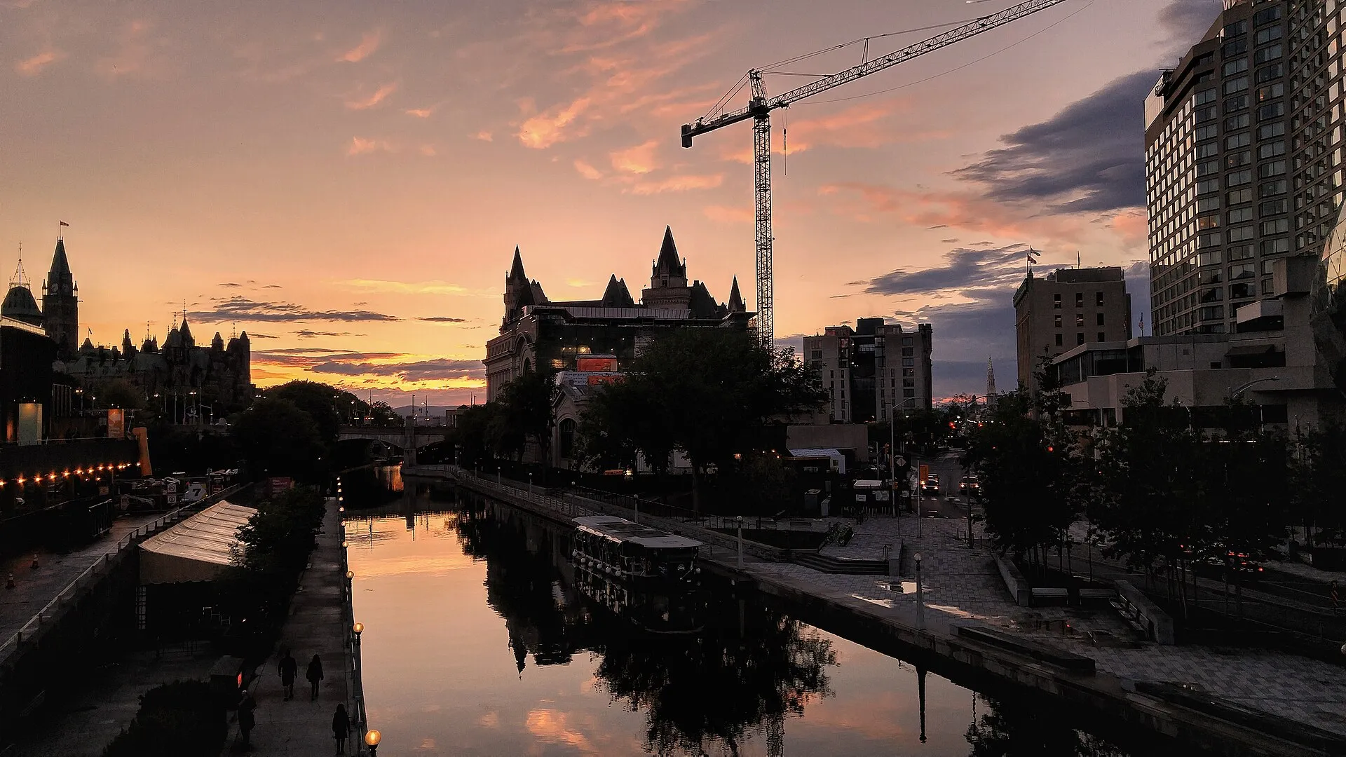 The Rideau Canal at sunset in downtown Ottawa, a UNESCO World Heritage Site
