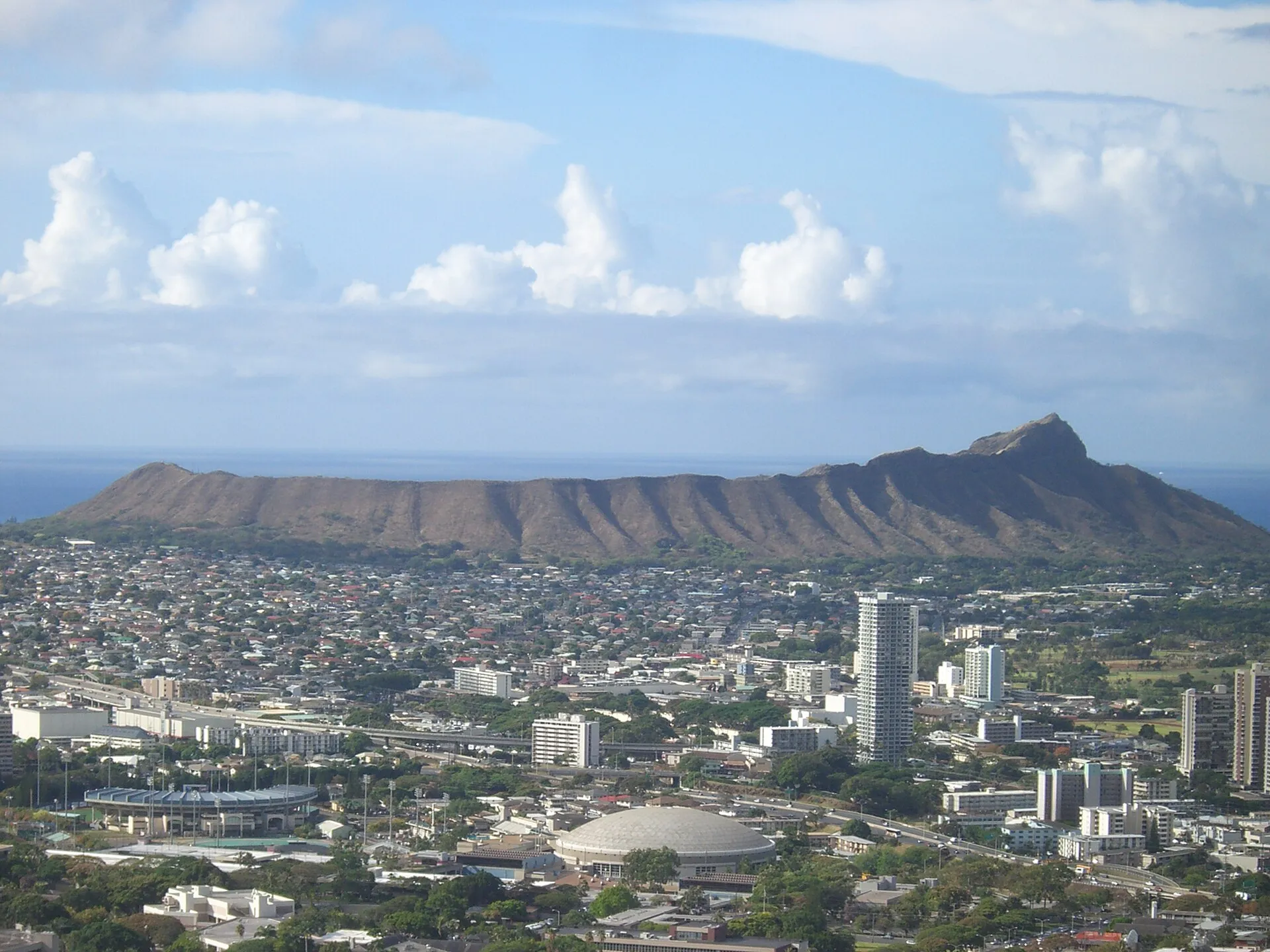Diamond Head crater on Oahu viewed from Round Top Drive