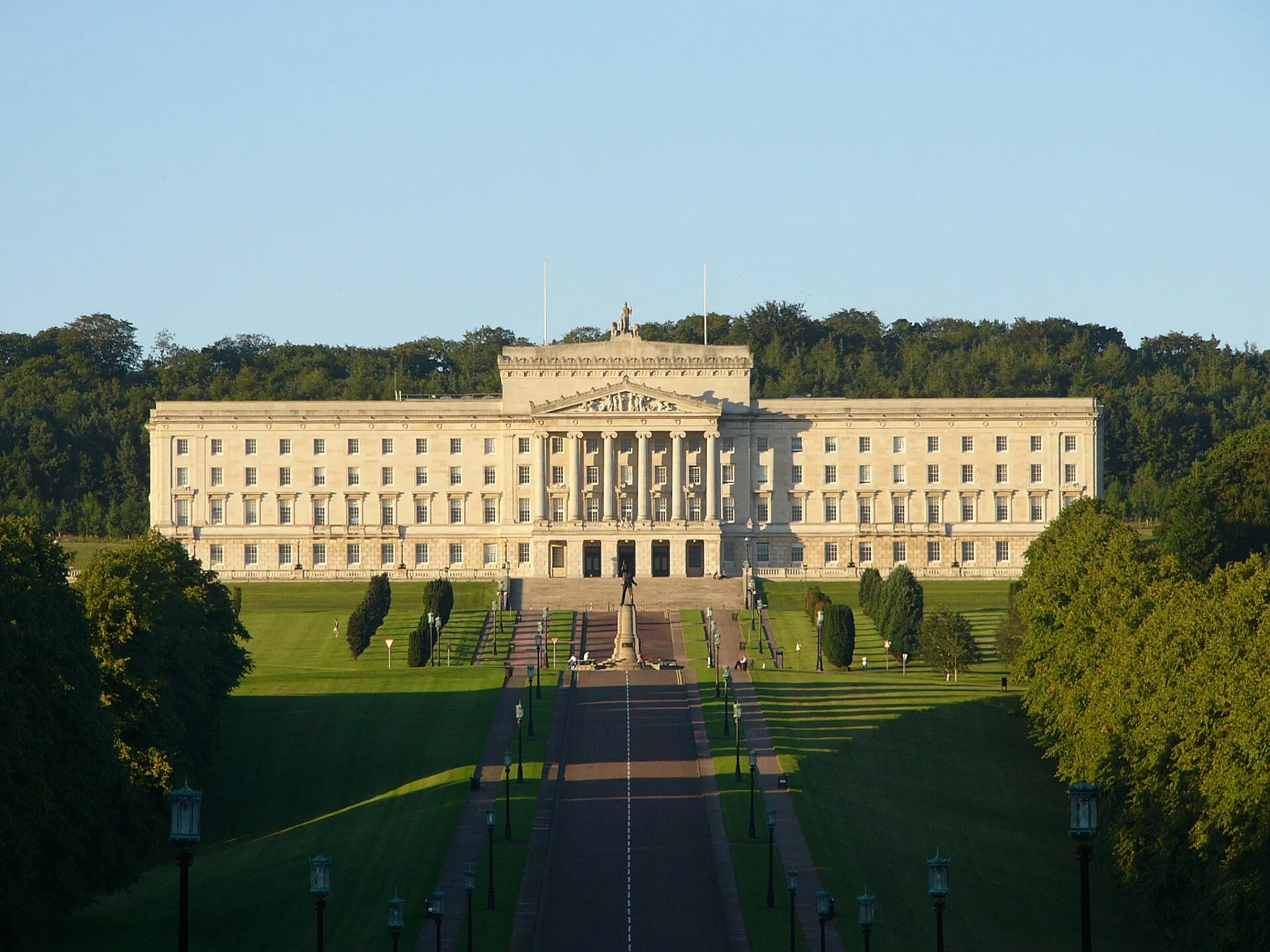 Stormont Parliament Buildings set in formal grounds, Belfast, Northern Ireland