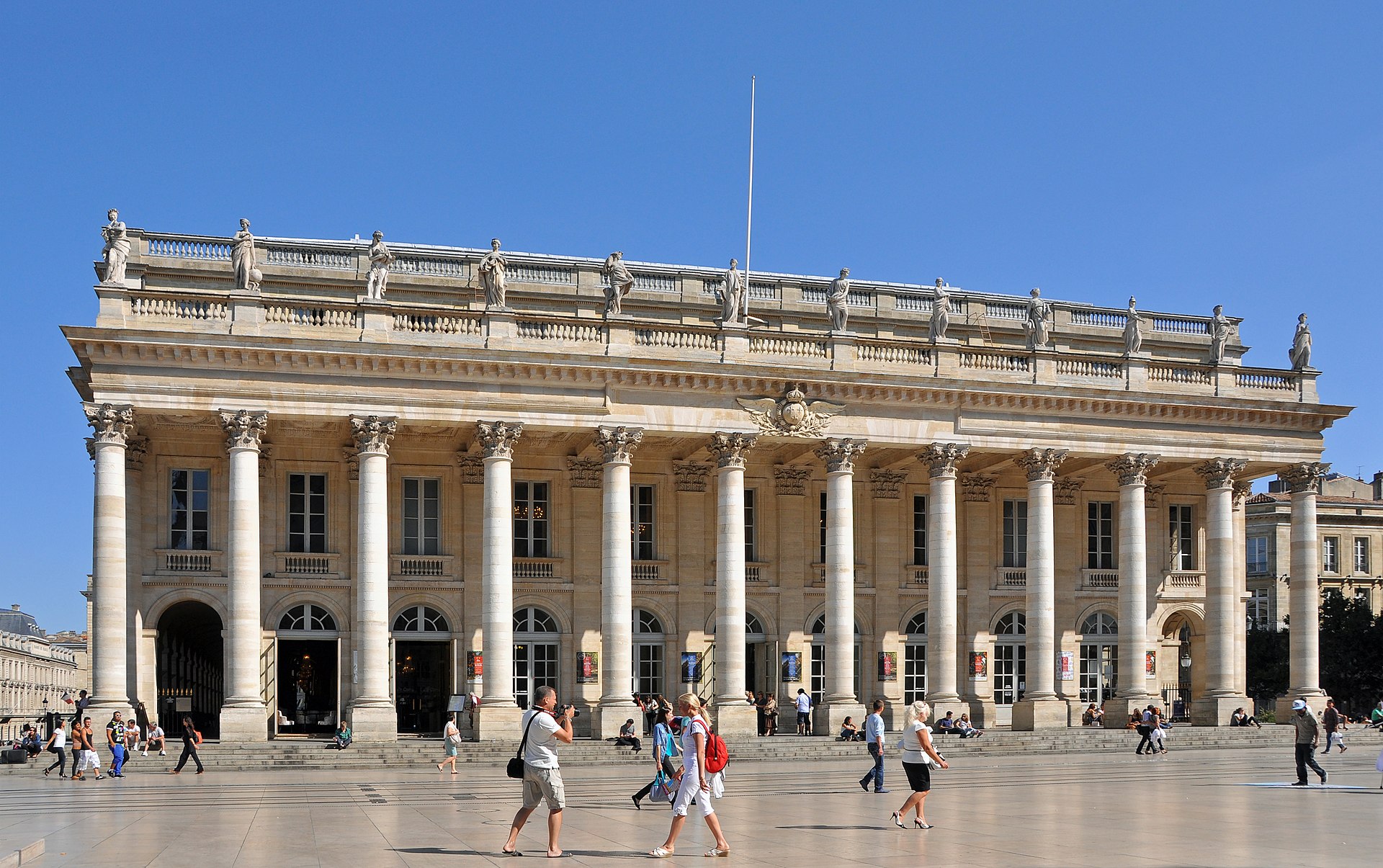 Neoclassical facade of the Grand Théâtre de Bordeaux with Corinthian columns