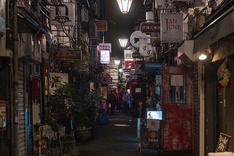 Shinjuku Golden Gai narrow alley at night in Tokyo