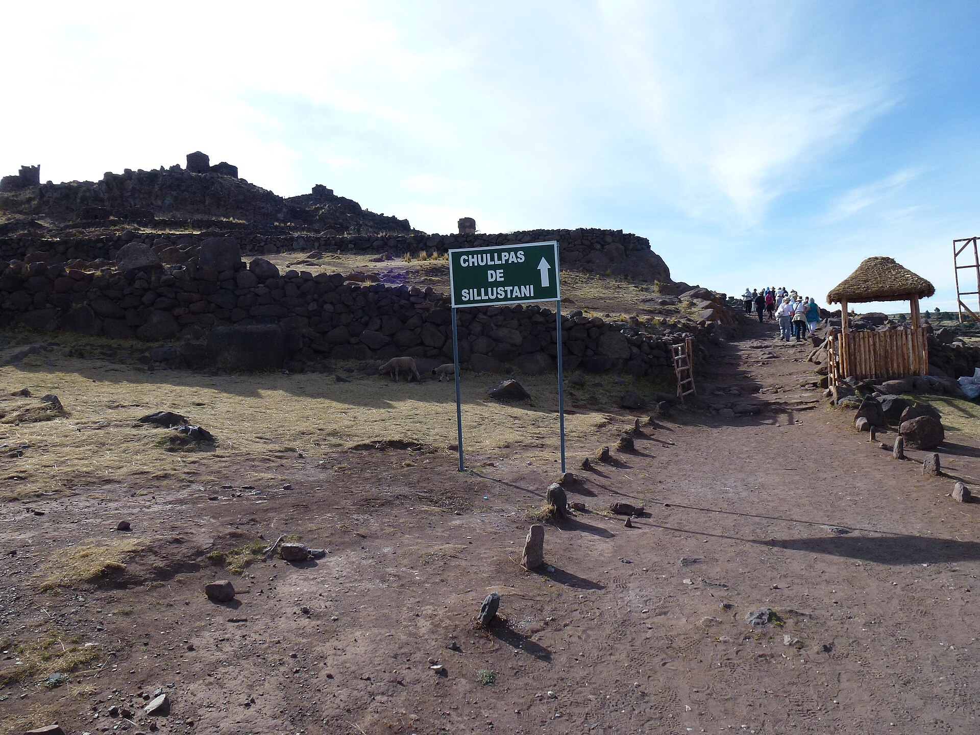 Ancient chullpa funeral towers at Sillustani archaeological site near Puno overlooking the Altiplano
