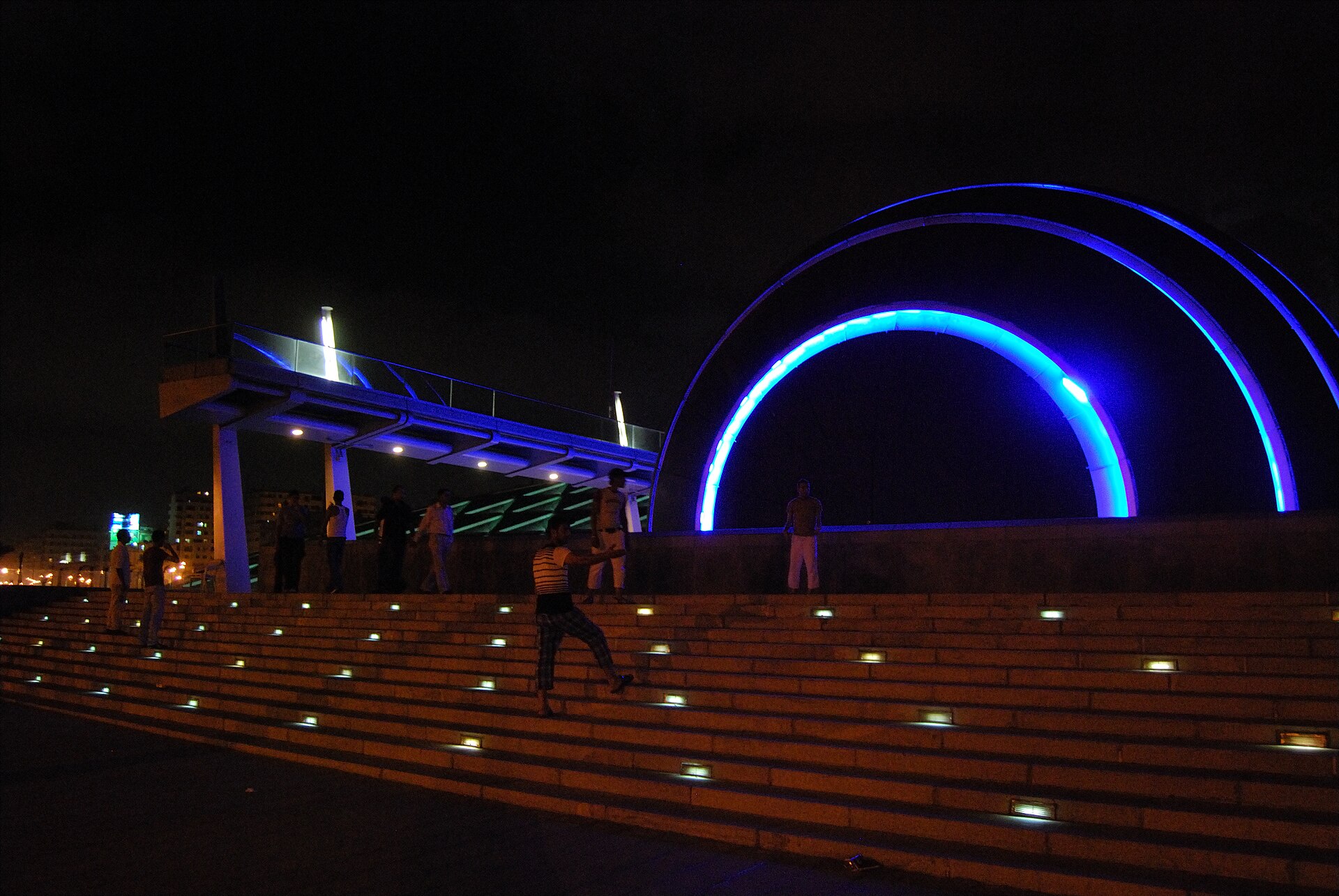 Bibliotheca Alexandrina illuminated at night in Alexandria