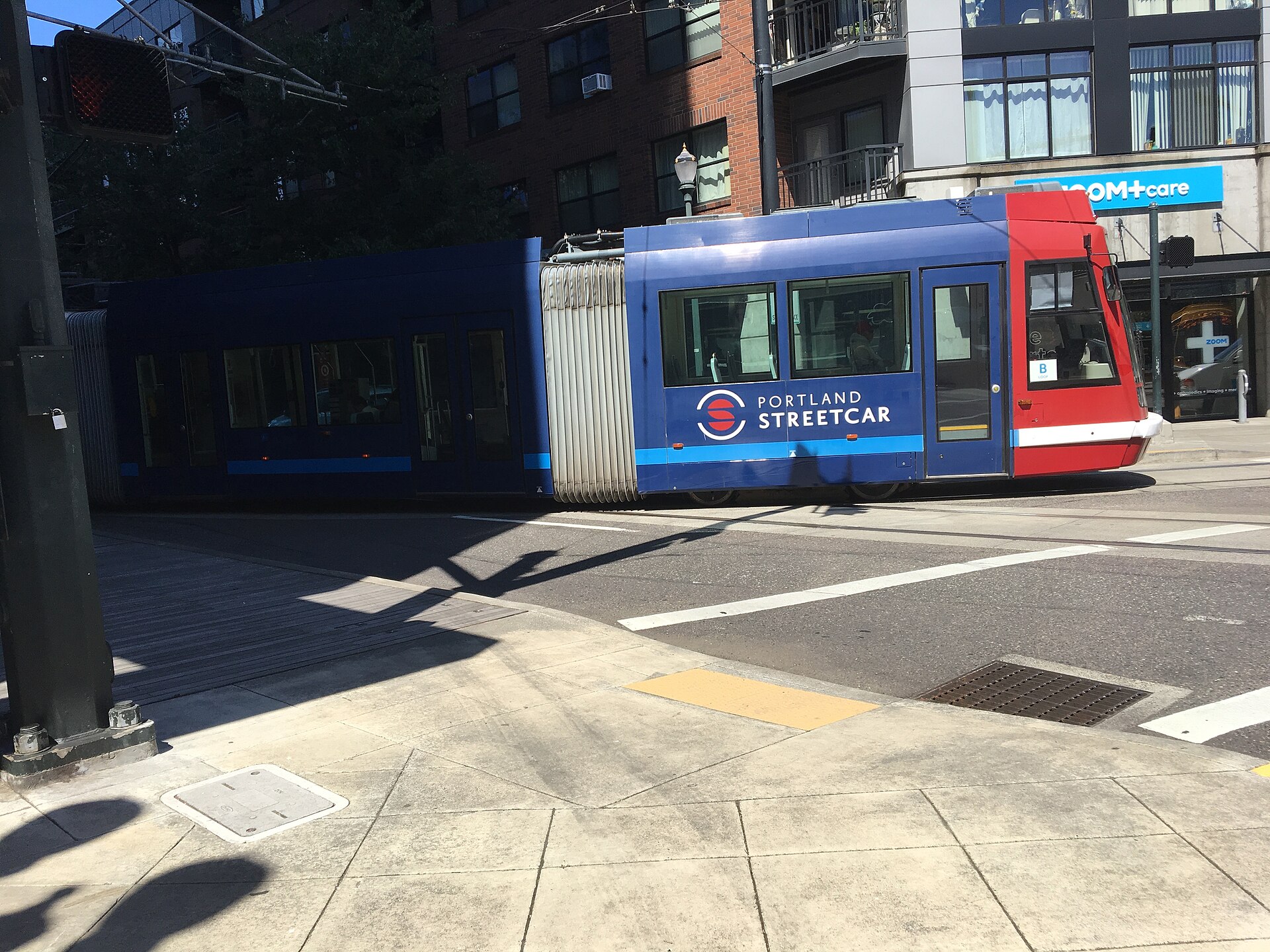 Portland streetcar passing through the Pearl District