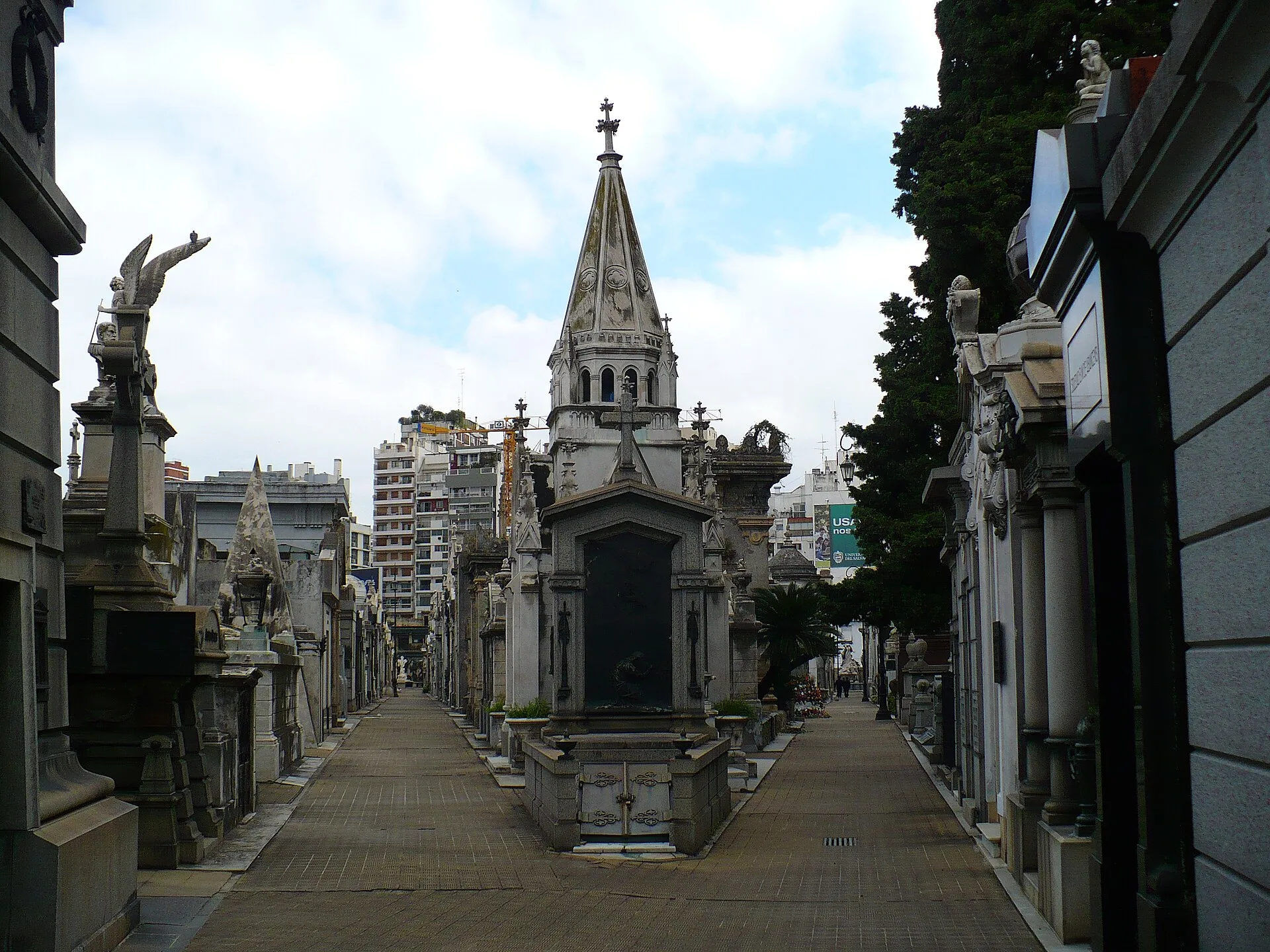 Narrow avenues lined with rows of ornate mausoleums in Recoleta Cemetery