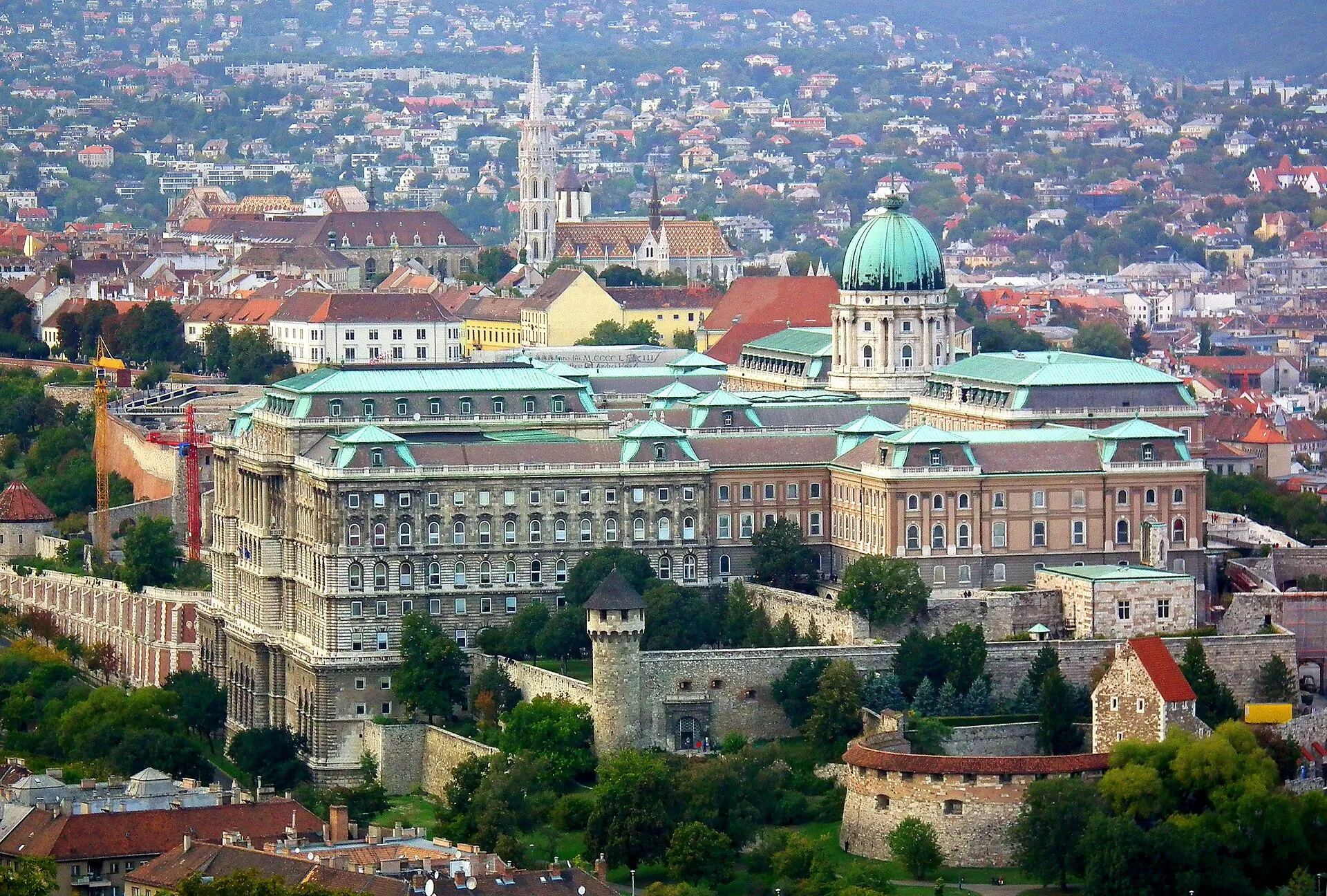 The Baroque facade of Buda Castle Royal Palace rising above the Danube, Budapest