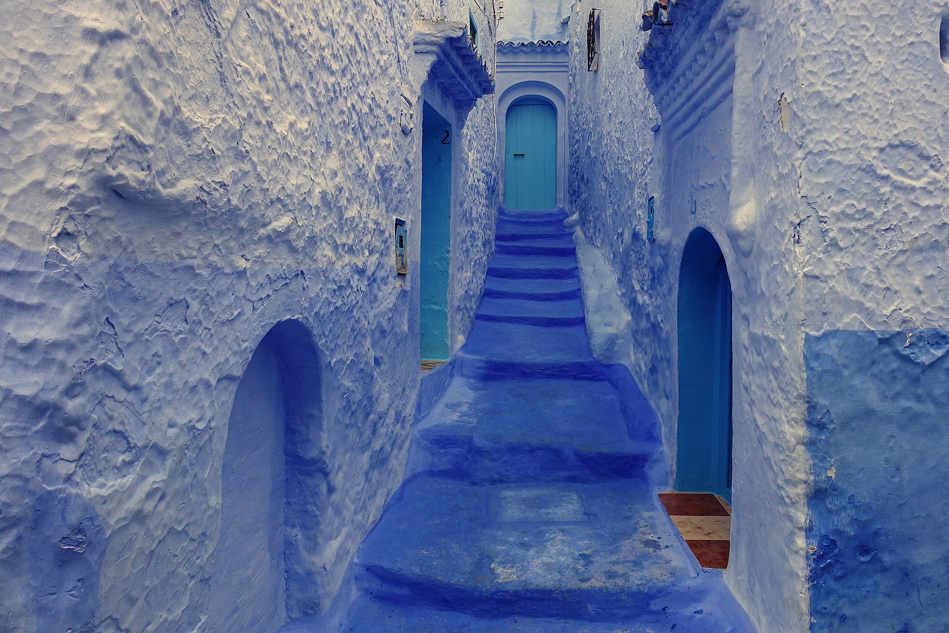 Blue-painted streets of Chefchaouen medina in Morocco