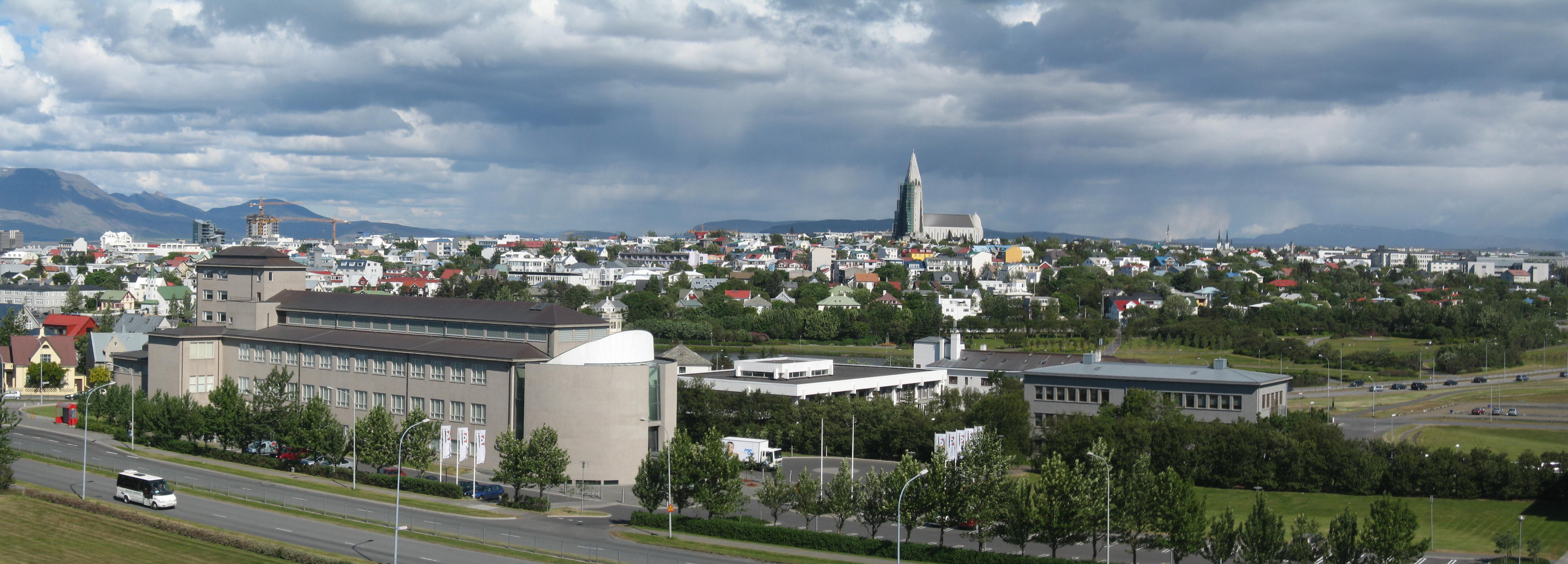 Reykjavik harbour and Hallgrímskirkja church spire from the waterfront