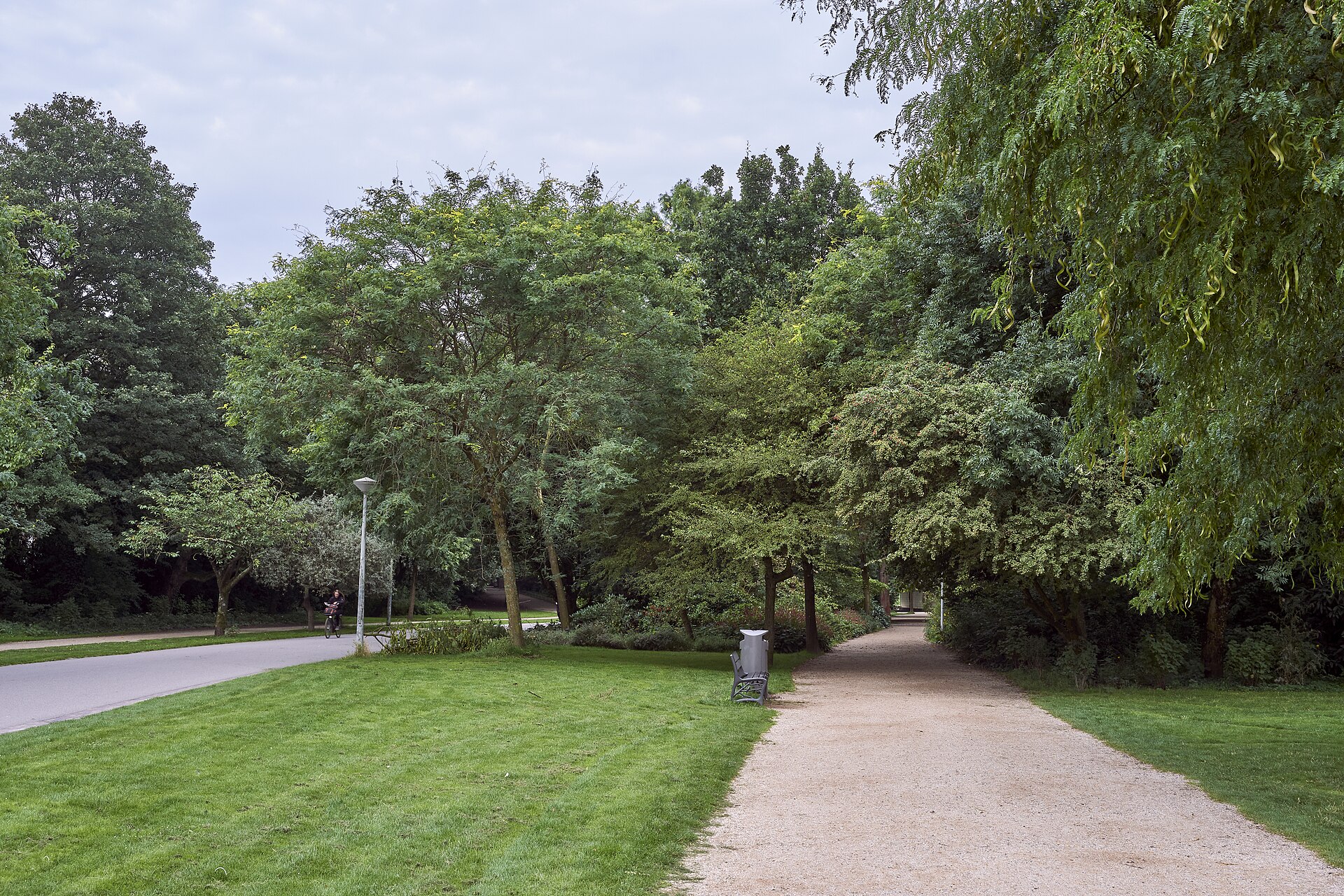 Vondelpark in Amsterdam with green lawns and trees around a pond