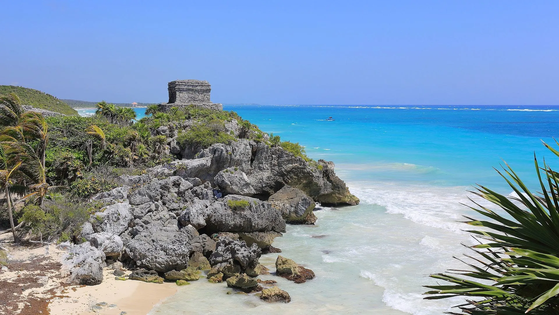 The God of the Winds Temple at the Tulum ruins overlooking the Caribbean Sea