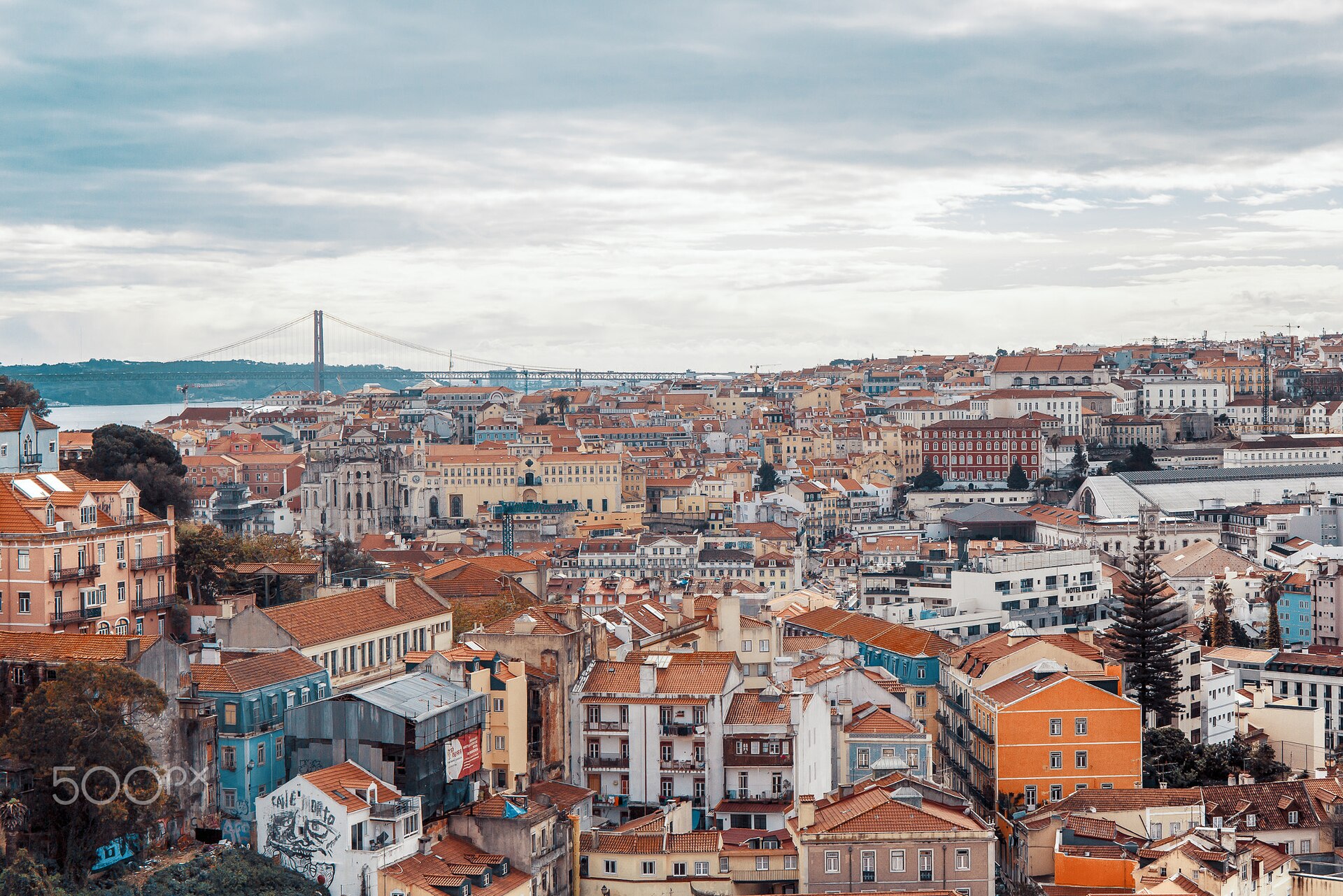 Panoramic view of Lisbon cityscape and the Tagus River