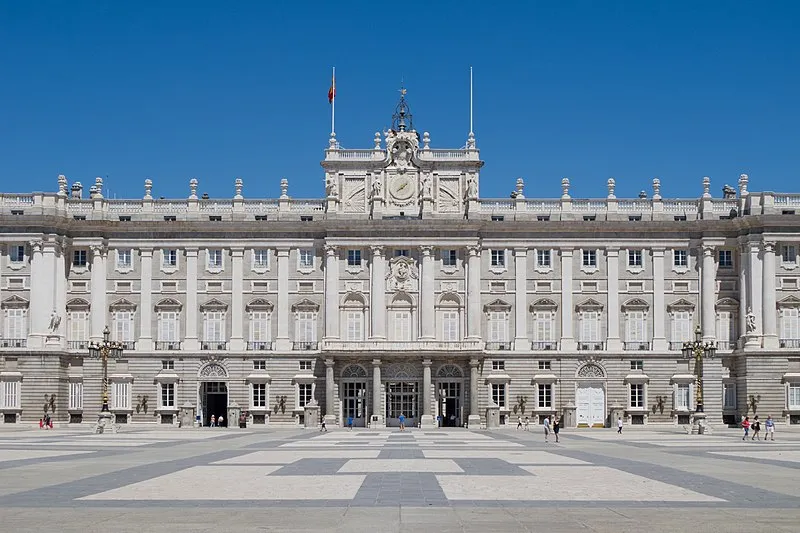 Palacio Real (Royal Palace) of Madrid western facade and Plaza de la Armería