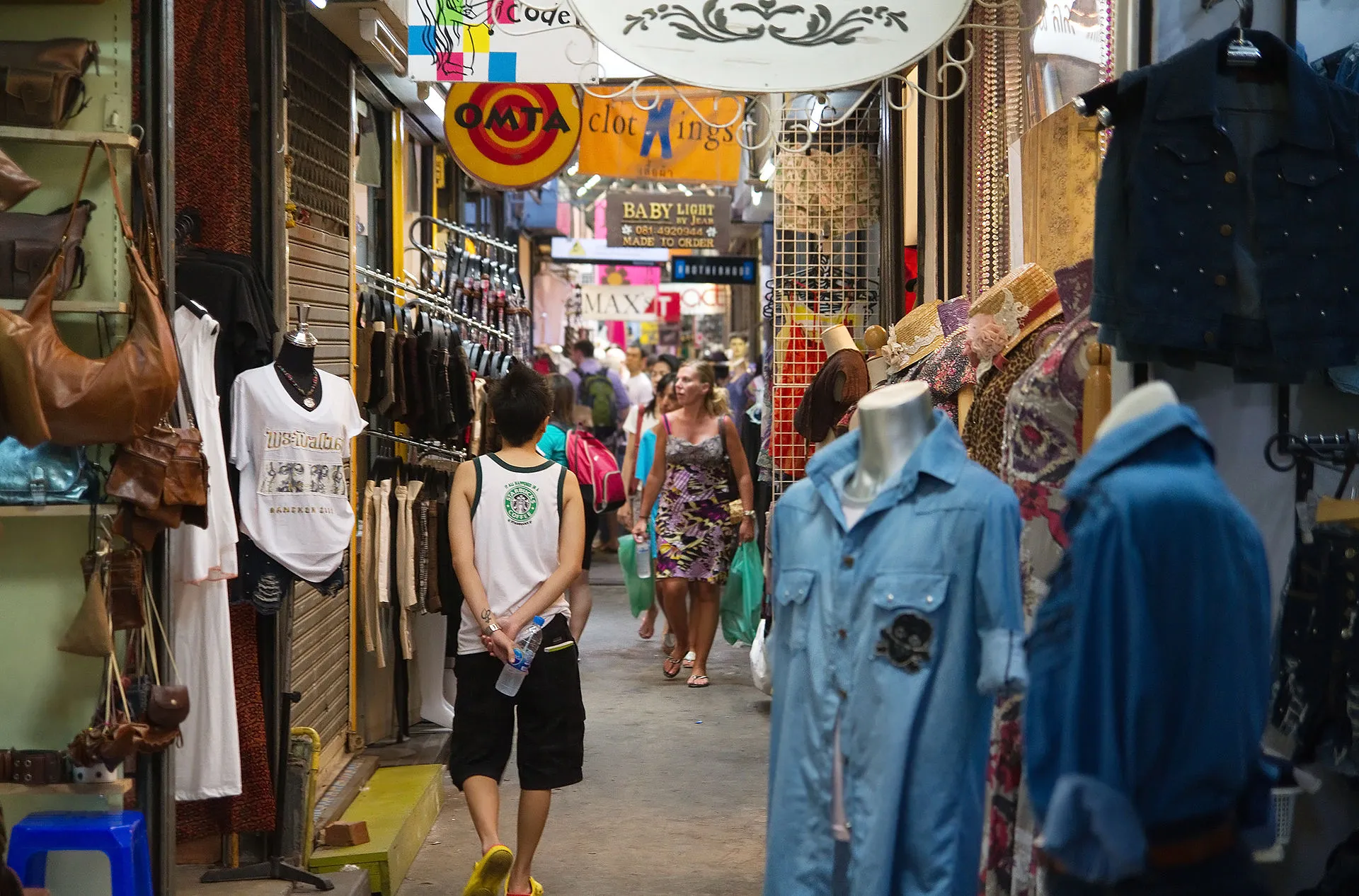 Narrow crowded aisle at Chatuchak Weekend Market