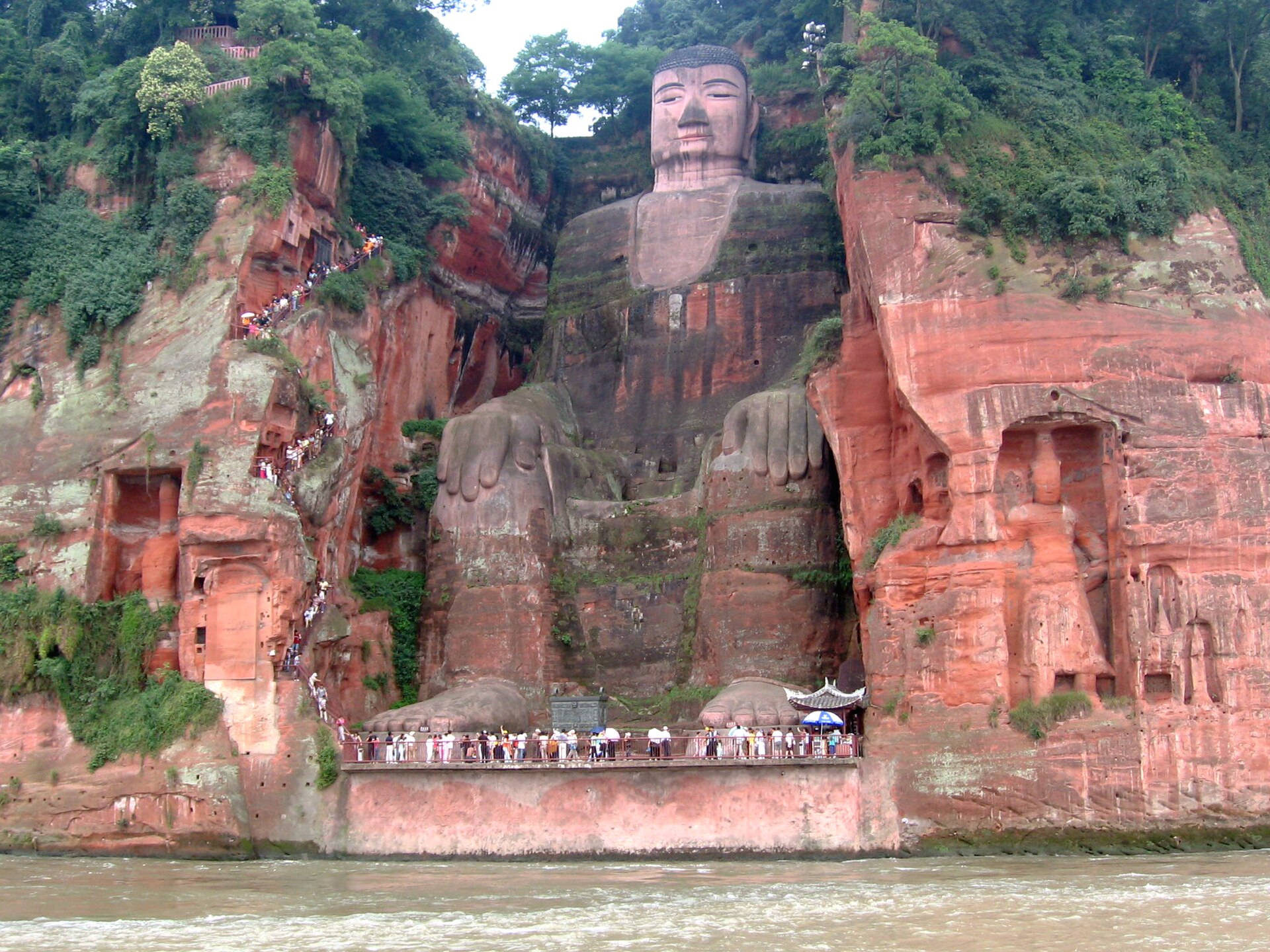 The 71-metre tall Leshan Giant Buddha carved into the cliff face