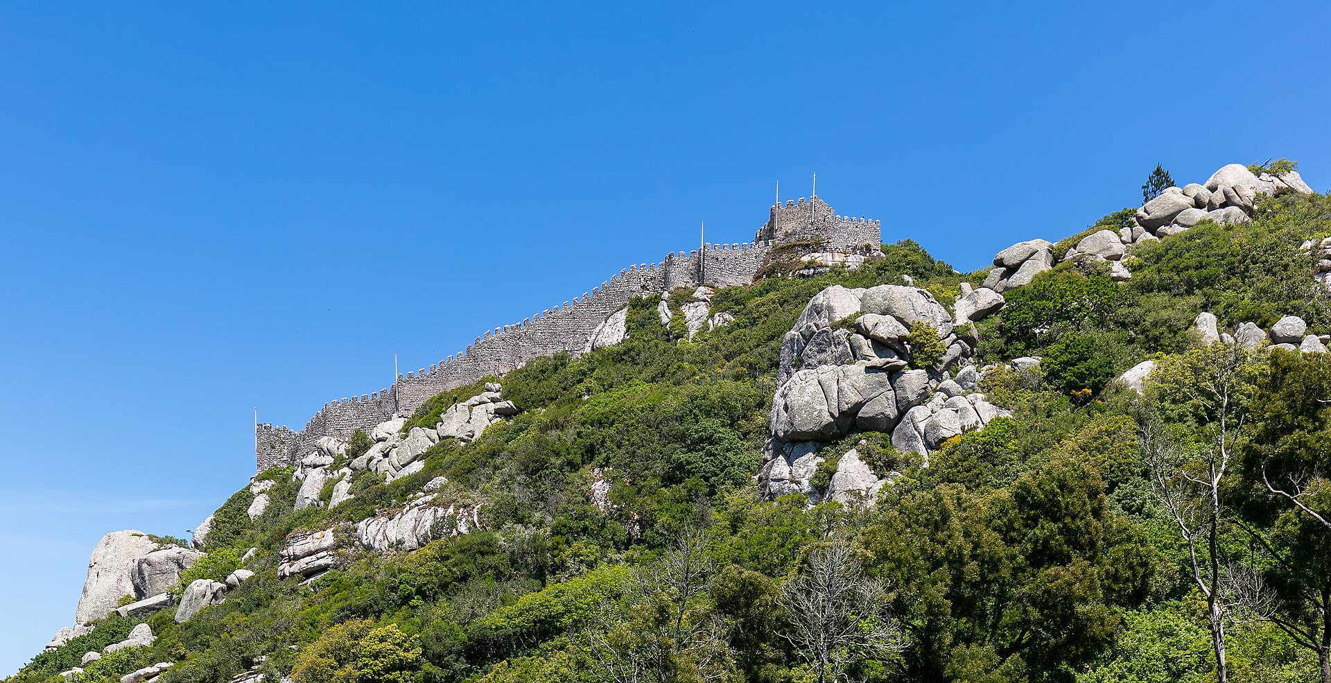Moorish Castle walls snaking across the hilltop in Sintra