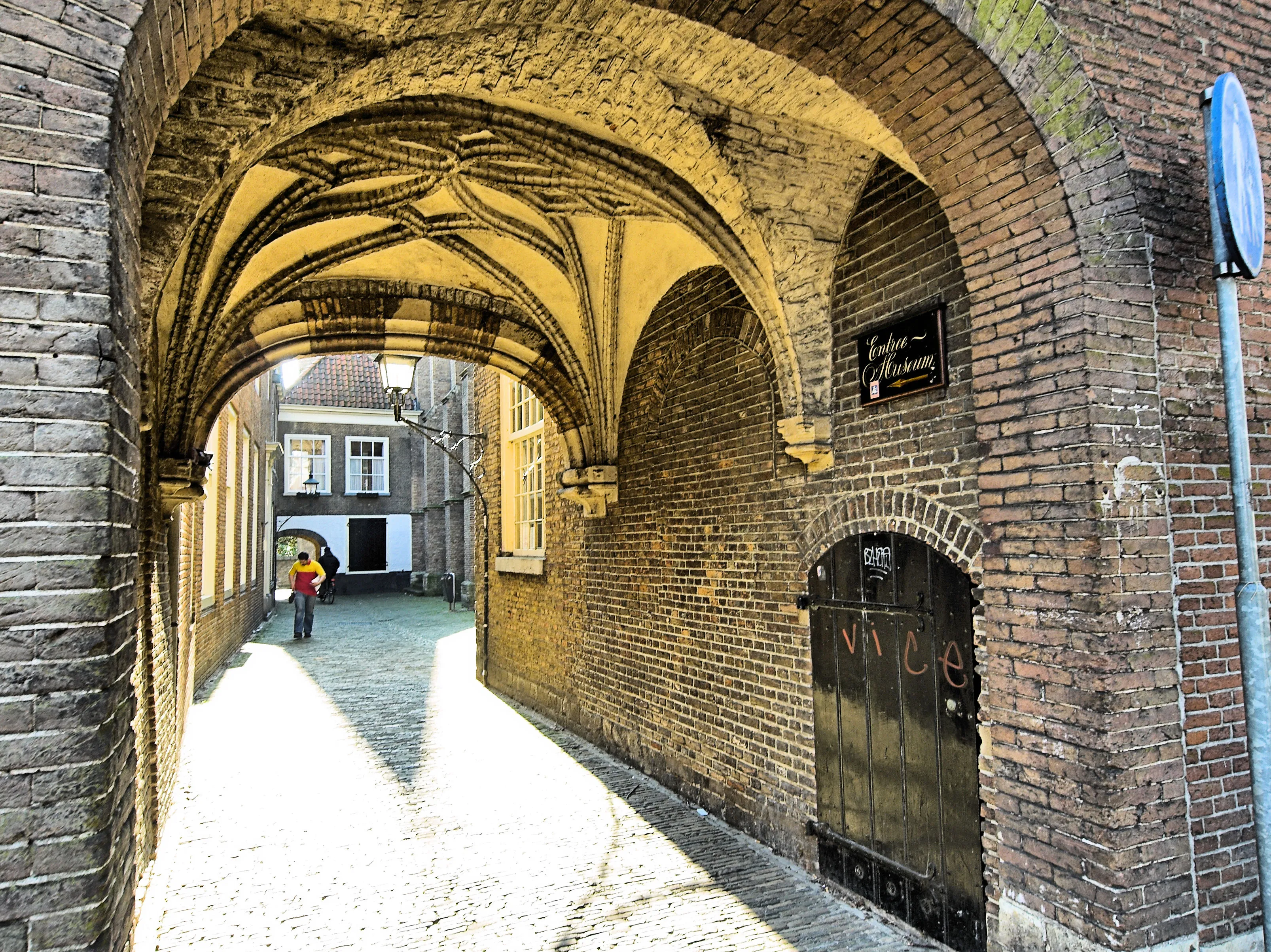 The brick facade and courtyard of Museum Prinsenhof in Delft