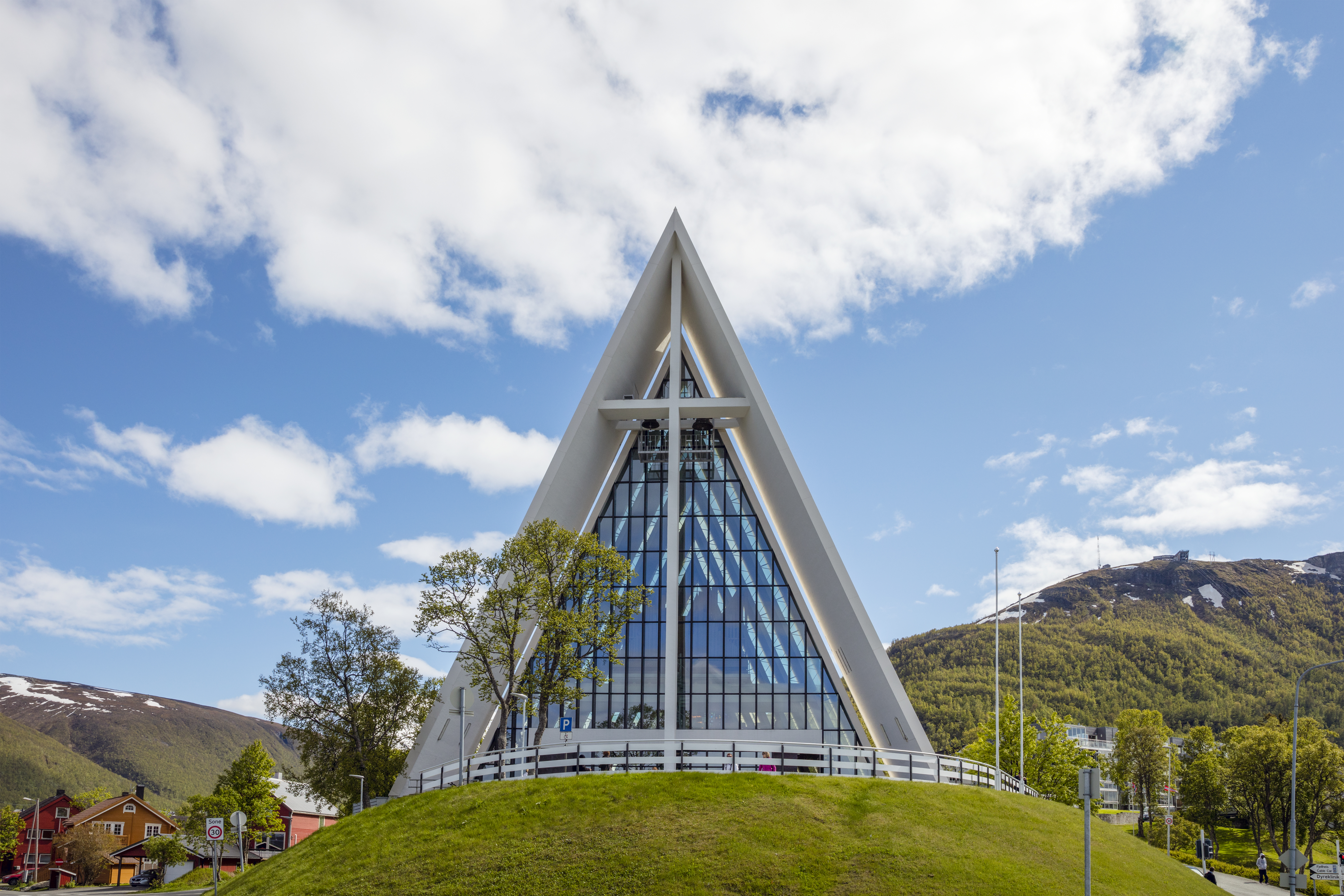 Arctic Cathedral (Ishavskatedralen) in Tromsø, Norway, with its distinctive triangular aluminium facade