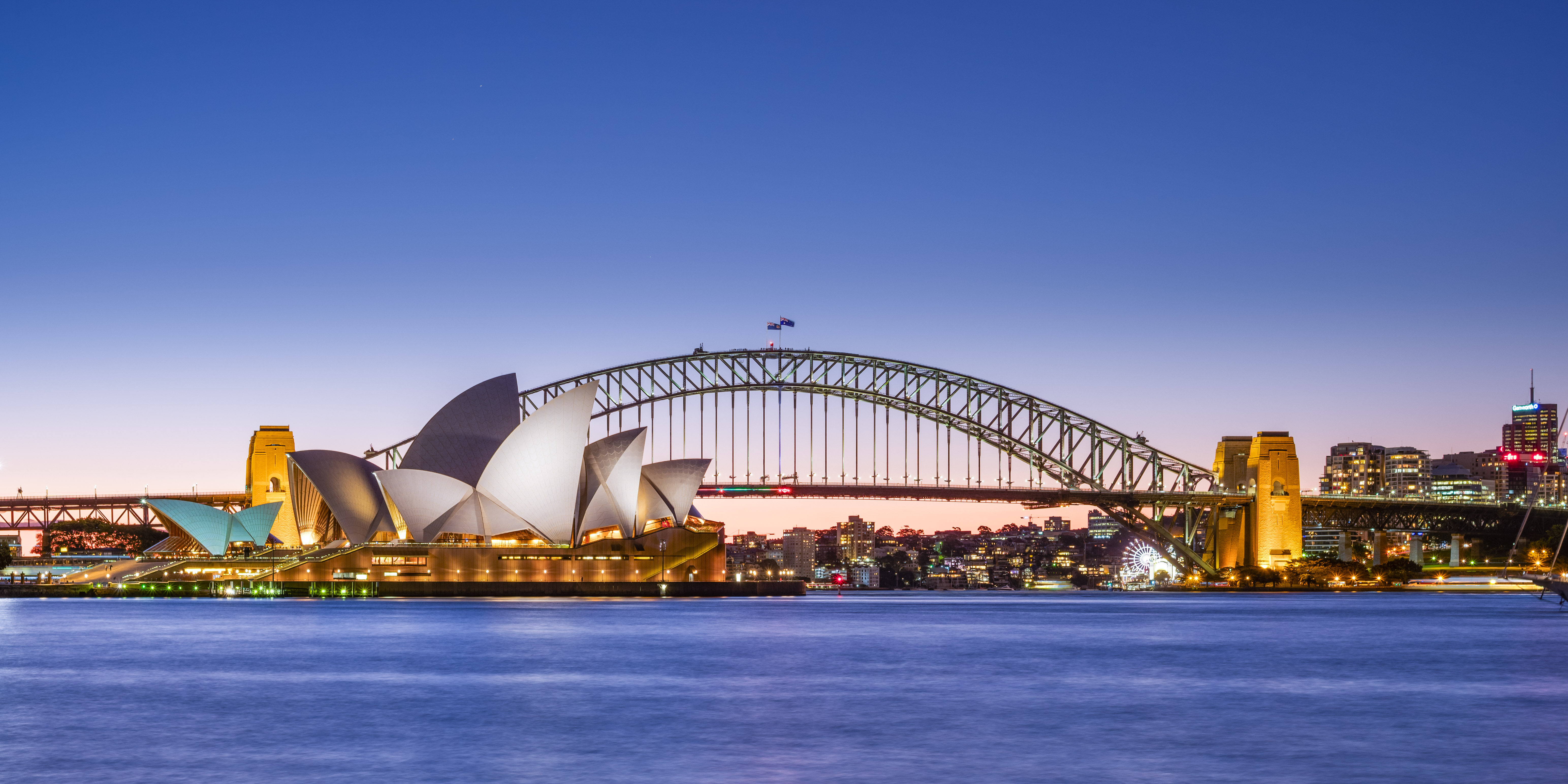 Sydney skyline with Opera House and Harbour Bridge viewed from McMahons Point