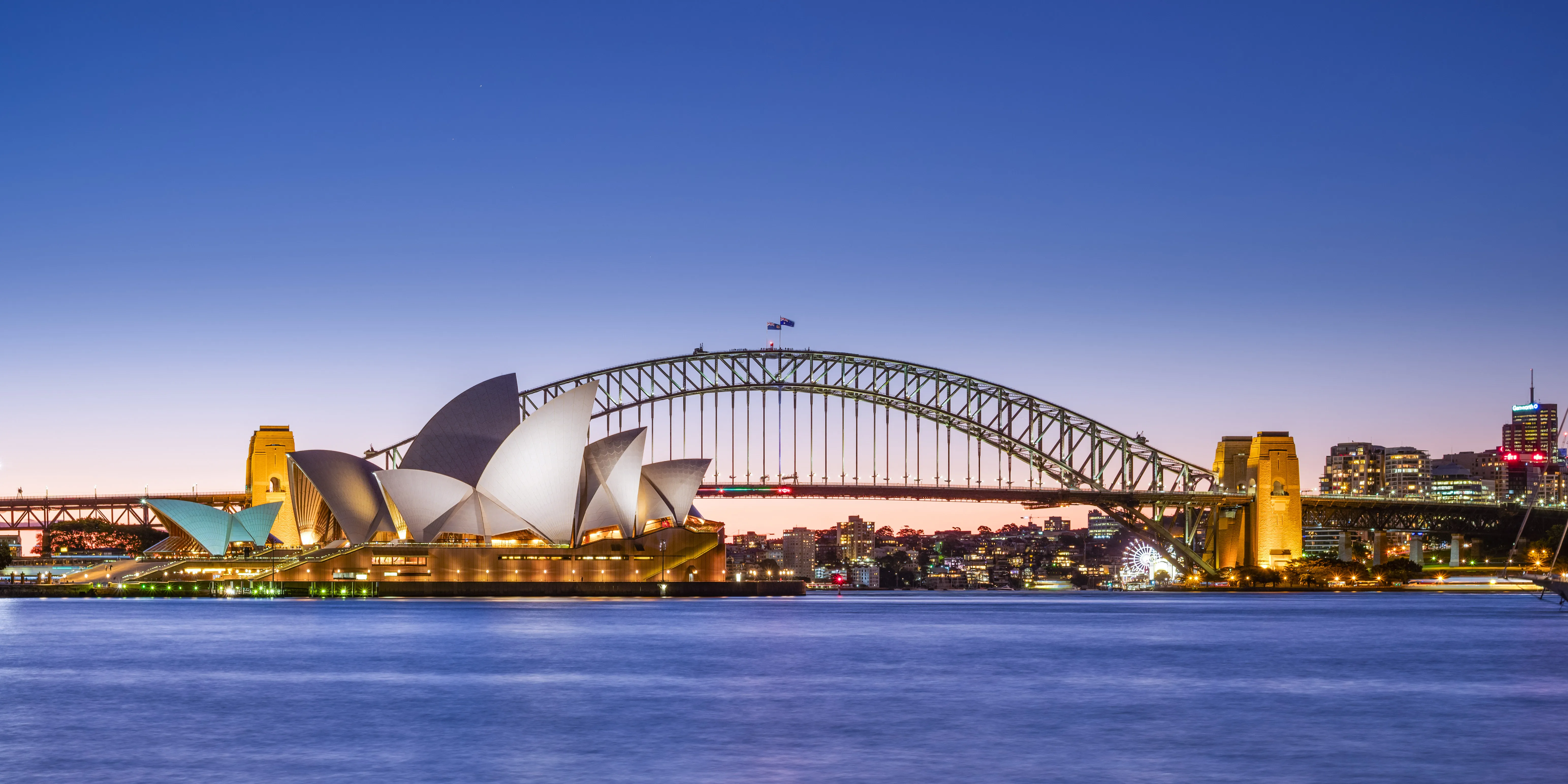 Sydney skyline with Opera House and Harbour Bridge viewed from McMahons Point